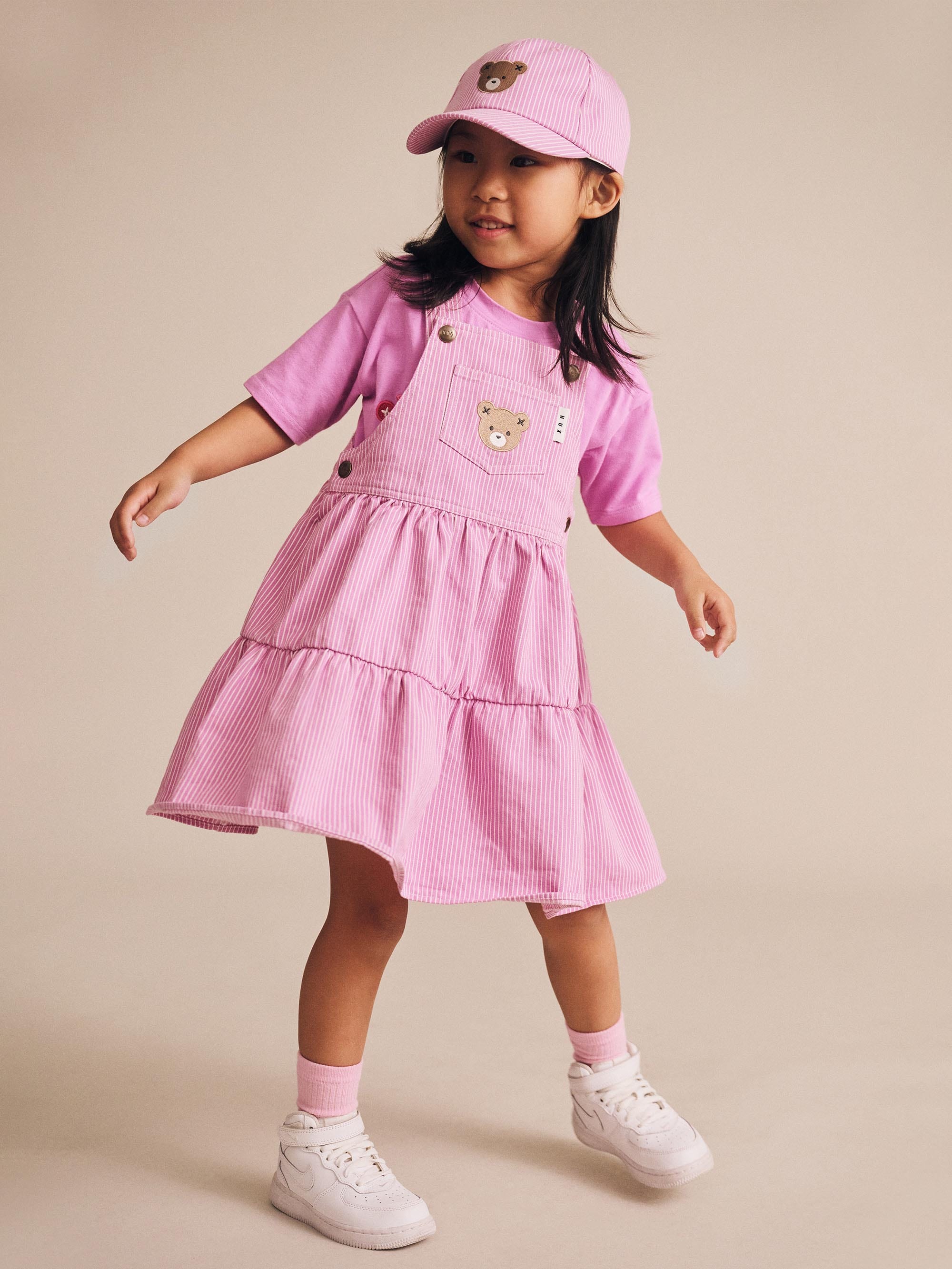 pink pinafore dress Candy Stripe Pinafore Dress – Huxbaby