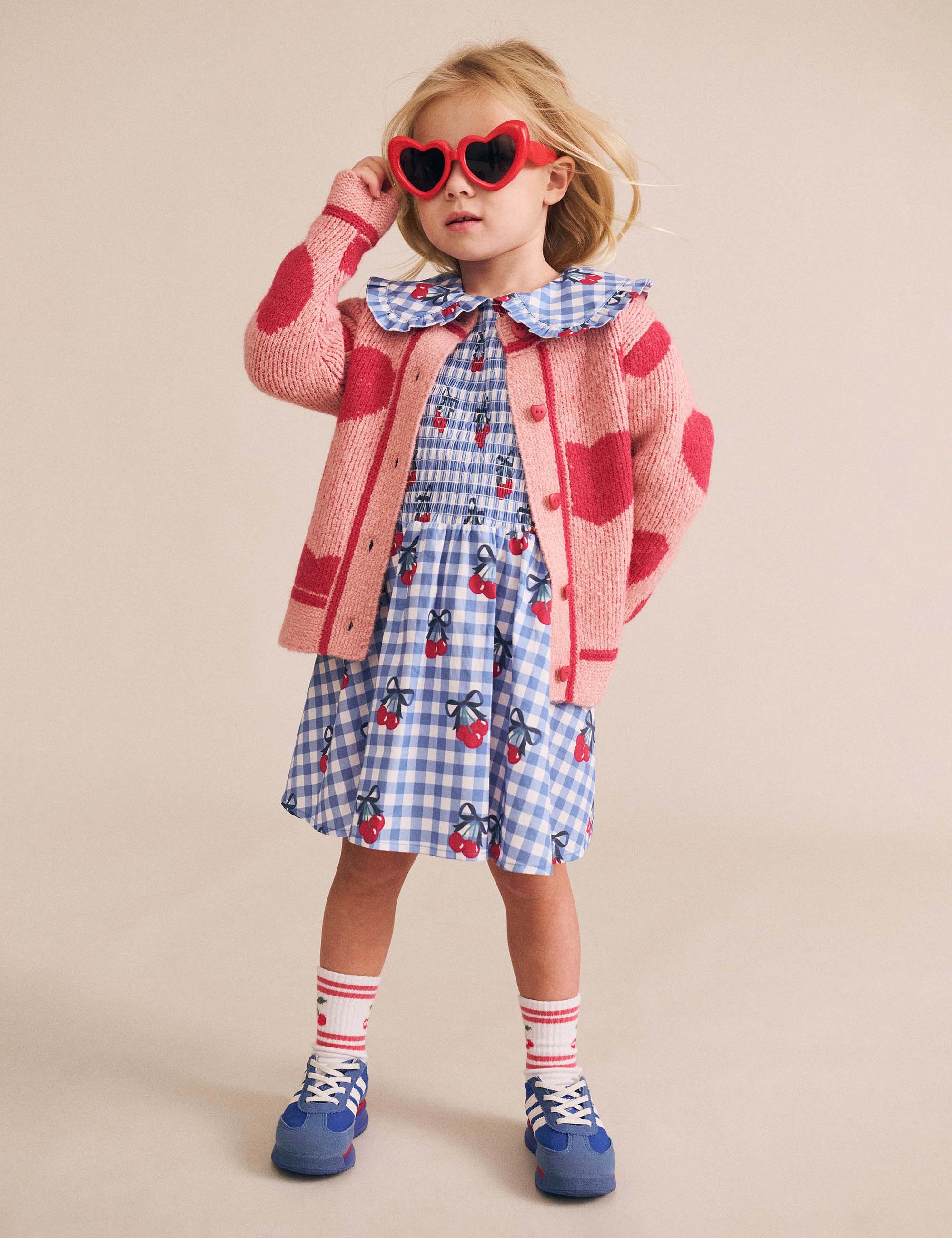 Cherry Gingham Shirred Dress DRESS Huxbaby