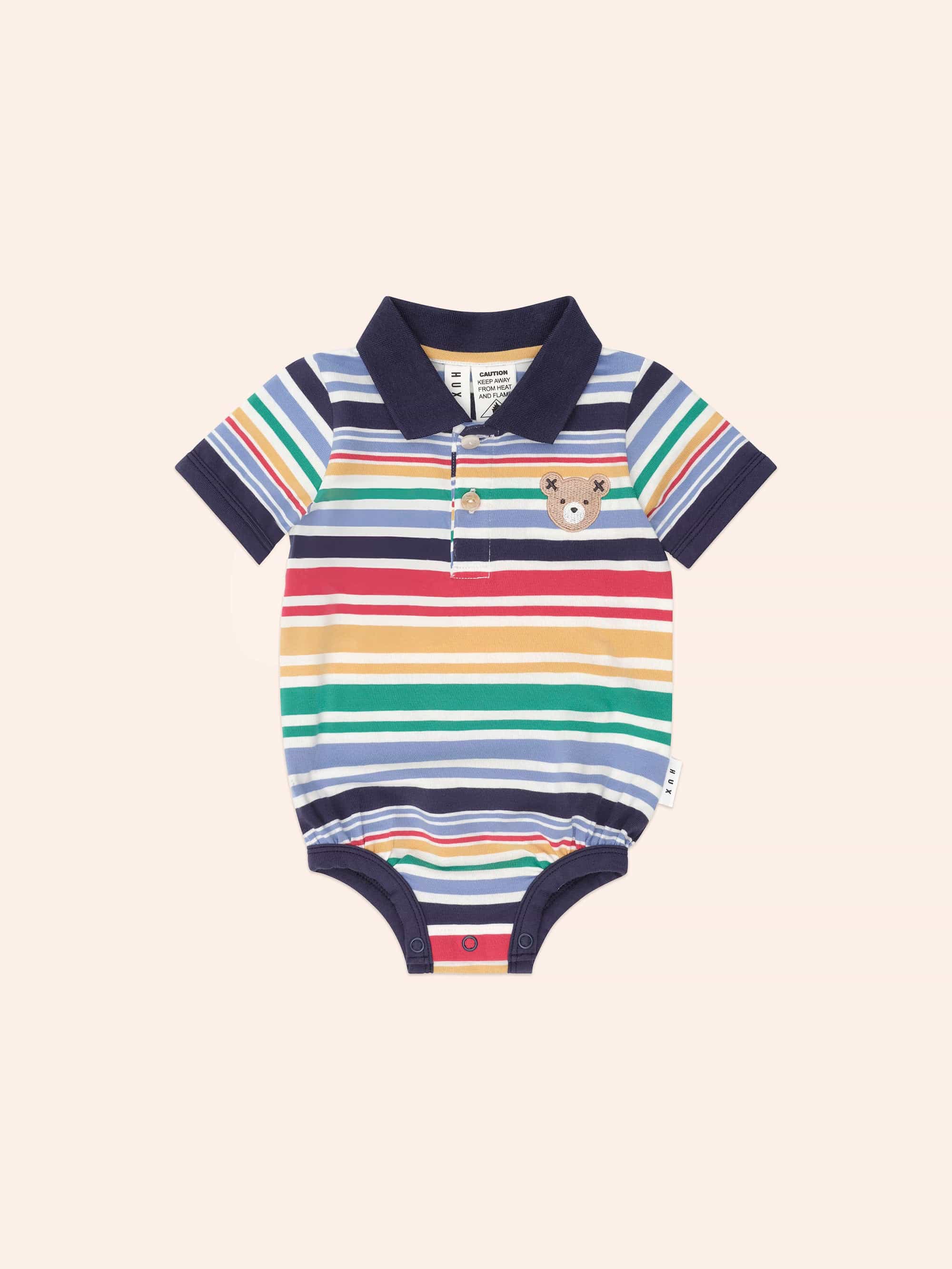 Rainbow Stripe Polo Romper ROMPER Huxbaby