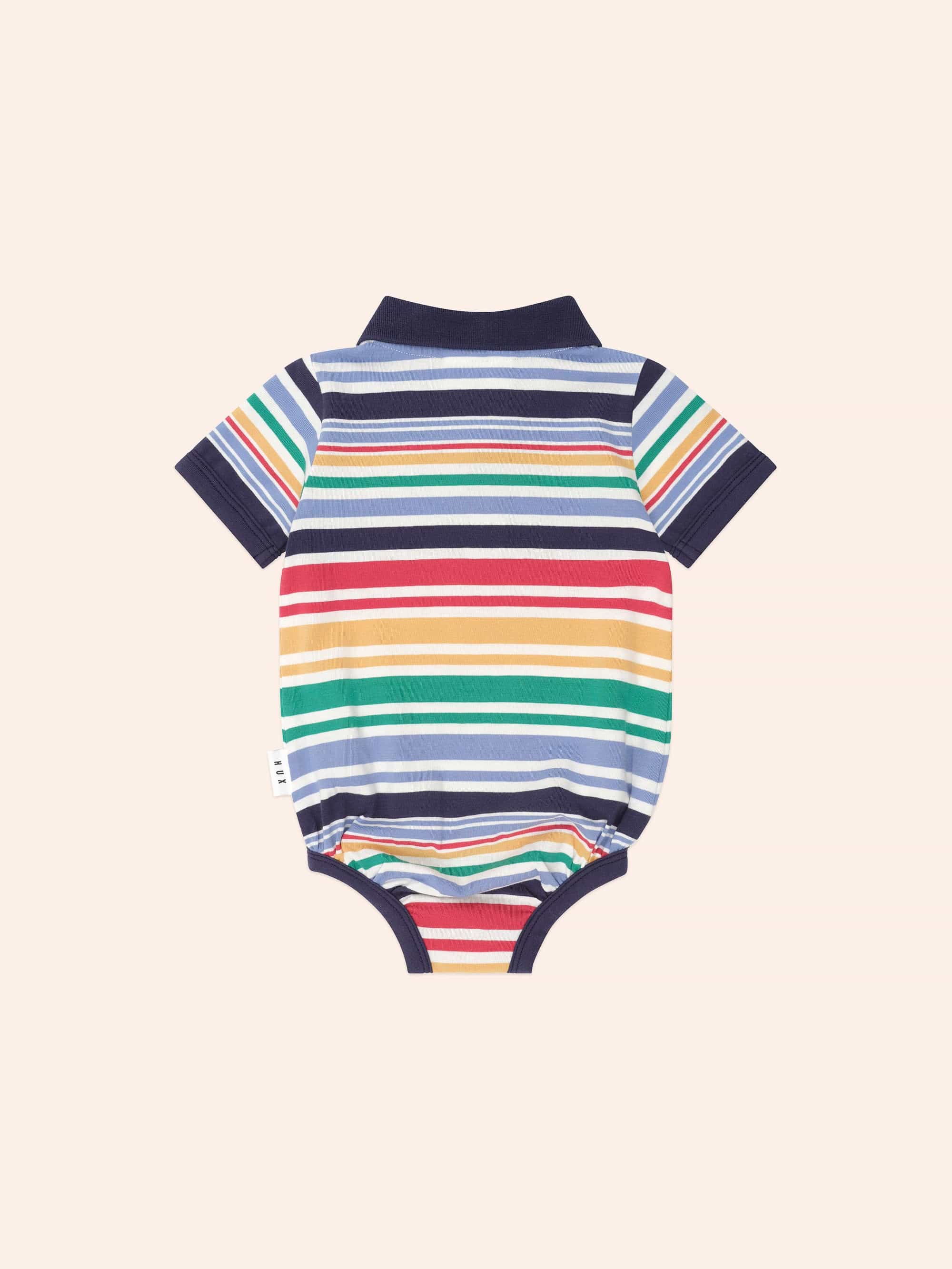Rainbow Stripe Polo Romper ROMPER Huxbaby