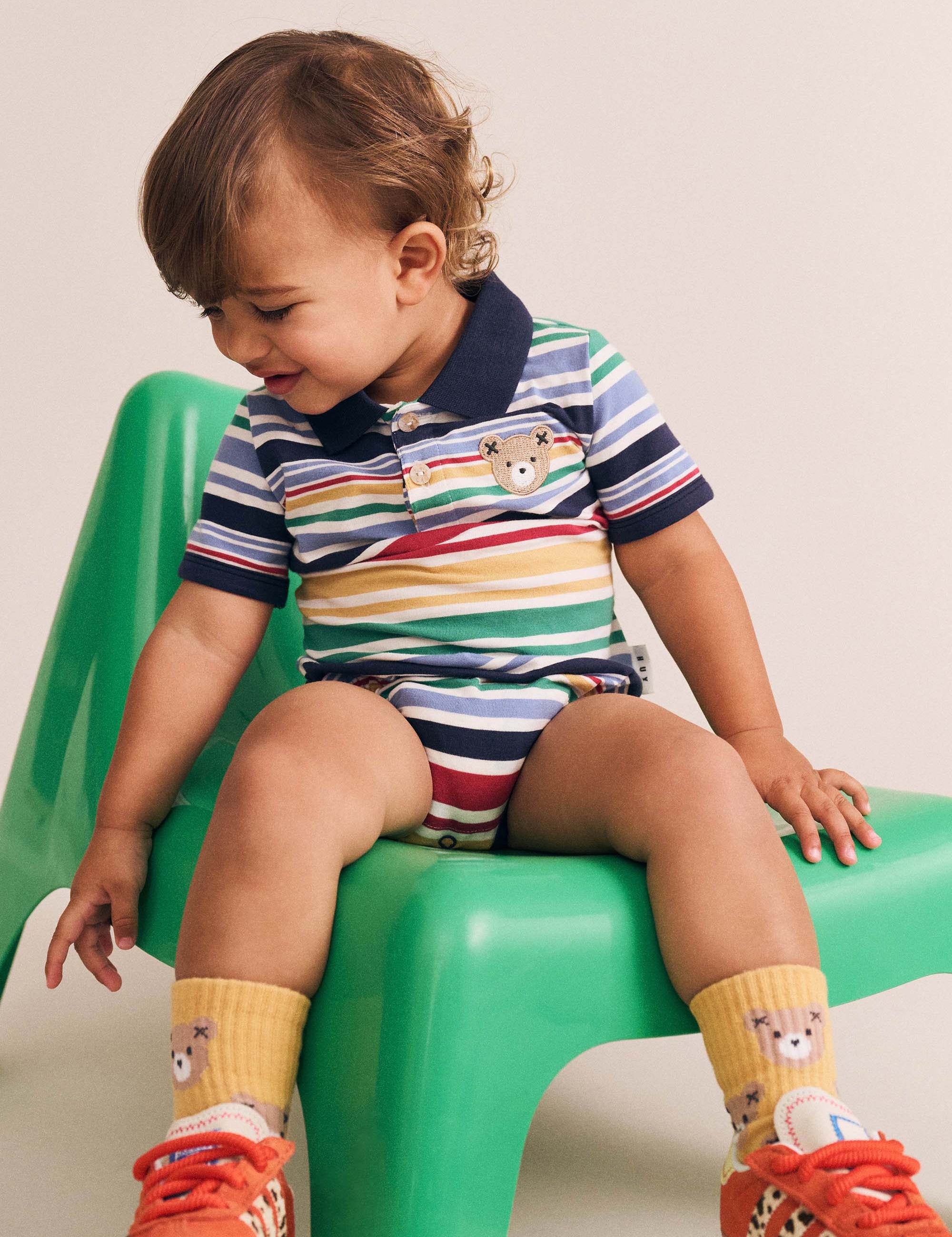 Rainbow Stripe Polo Romper ROMPER Huxbaby