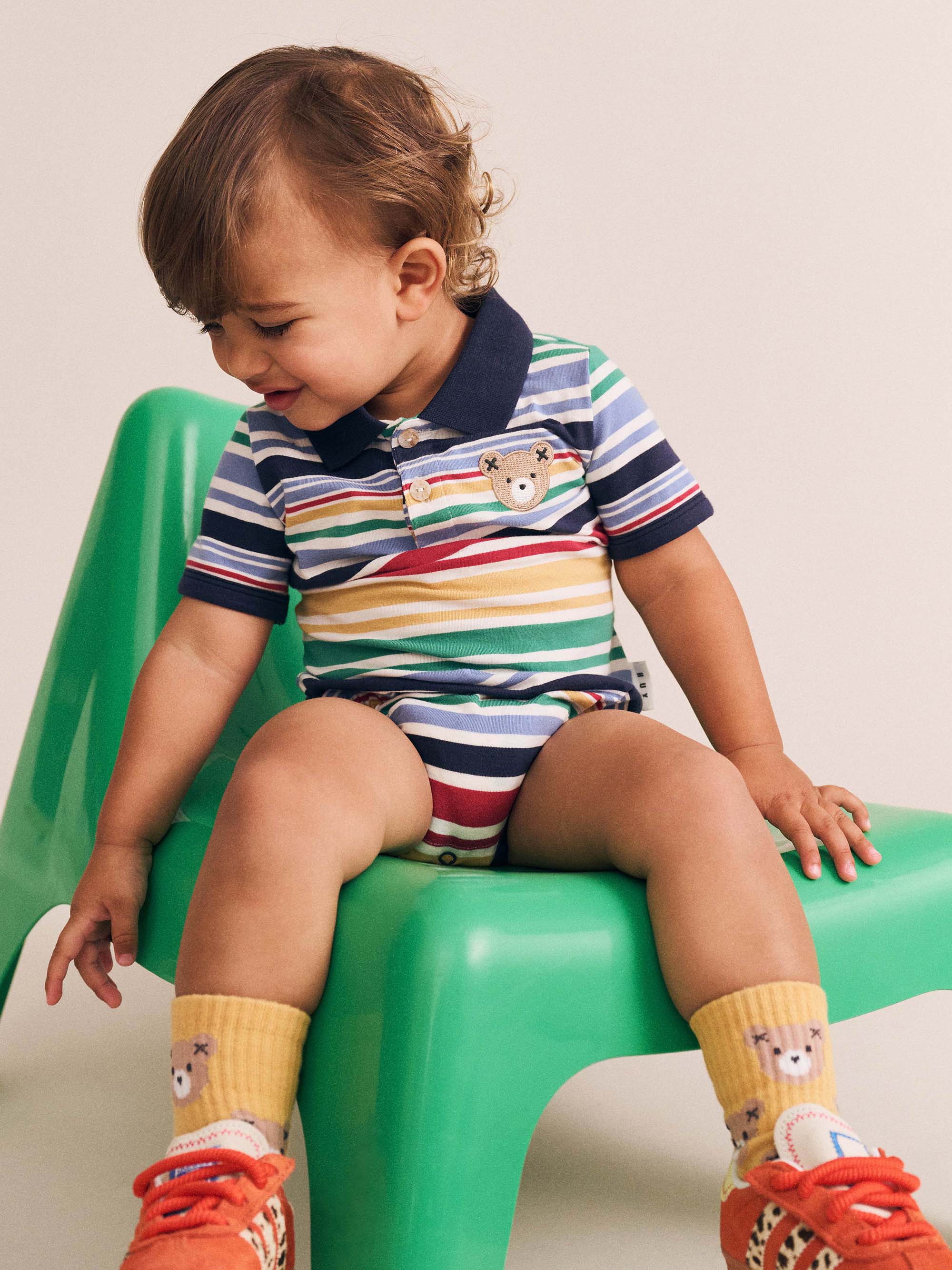 Rainbow Stripe Polo Romper ROMPER Huxbaby