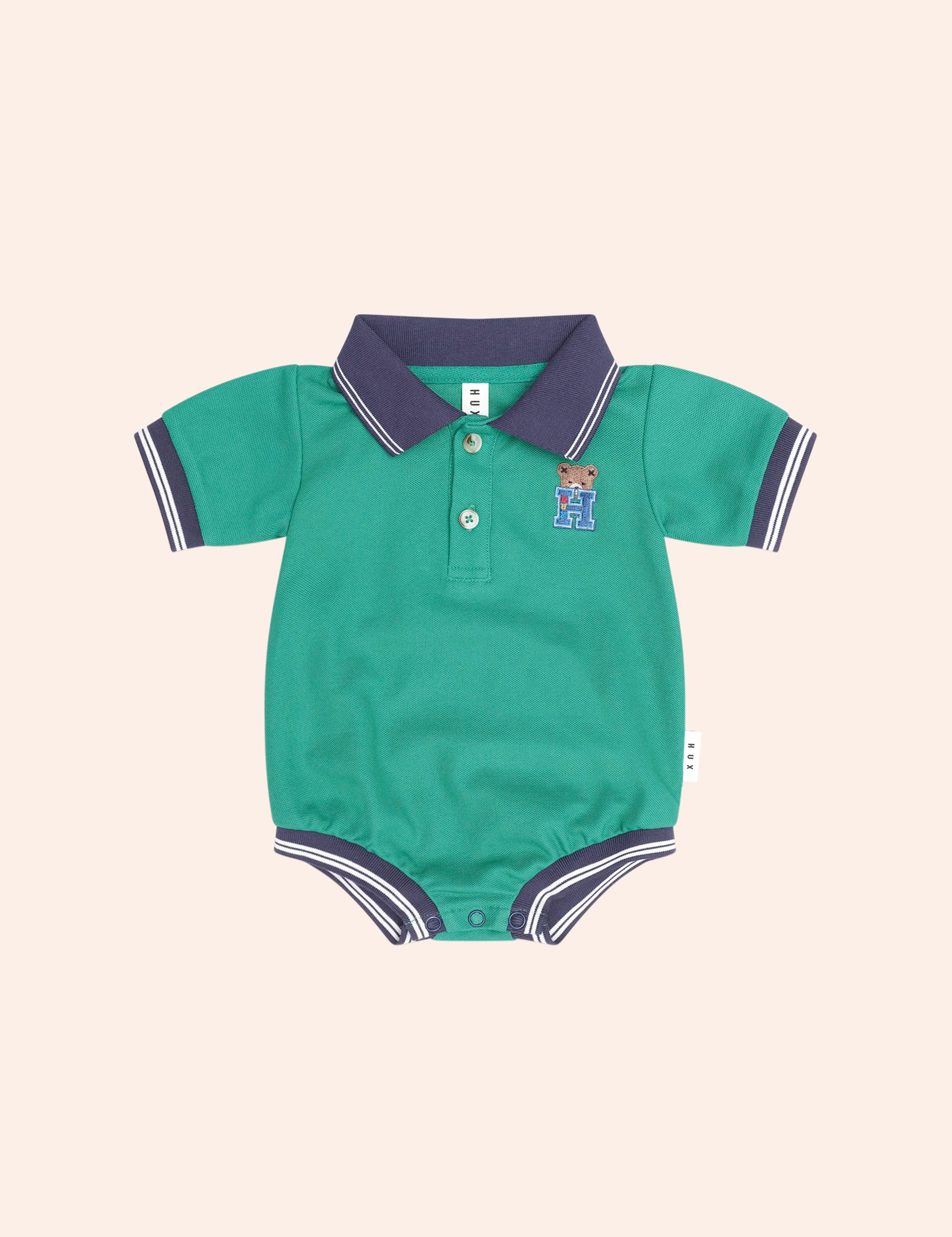 Collegiate Hux Pique Polo Romper ONESIE Huxbaby Shopify