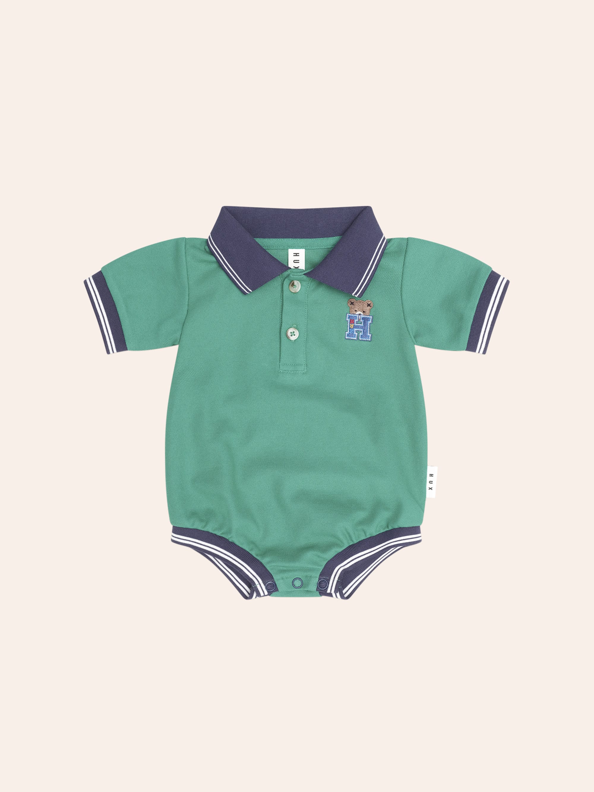 Collegiate Hux Pique Polo Romper ONESIE Huxbaby Shopify