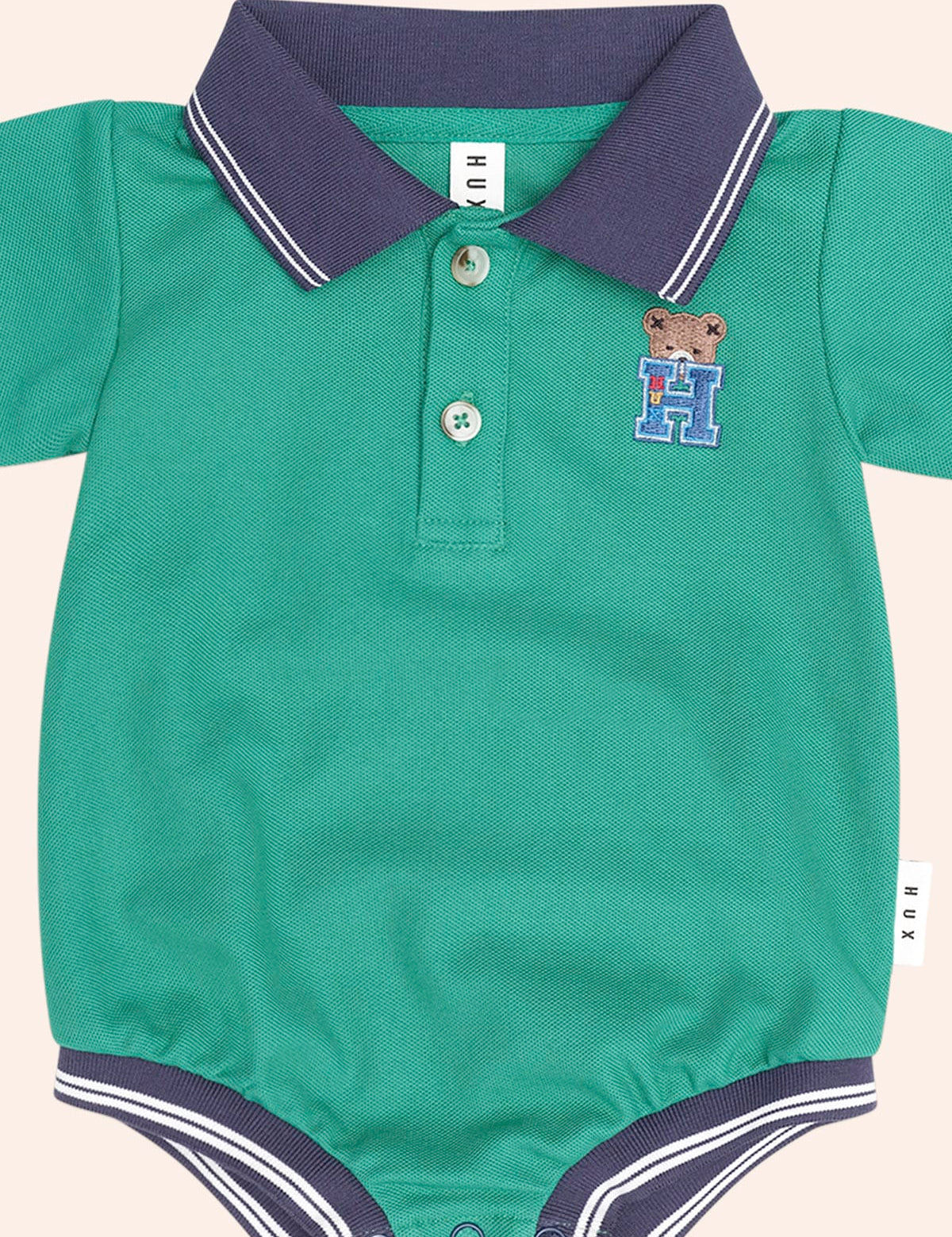 Collegiate Hux Pique Polo Romper ONESIE Huxbaby Shopify