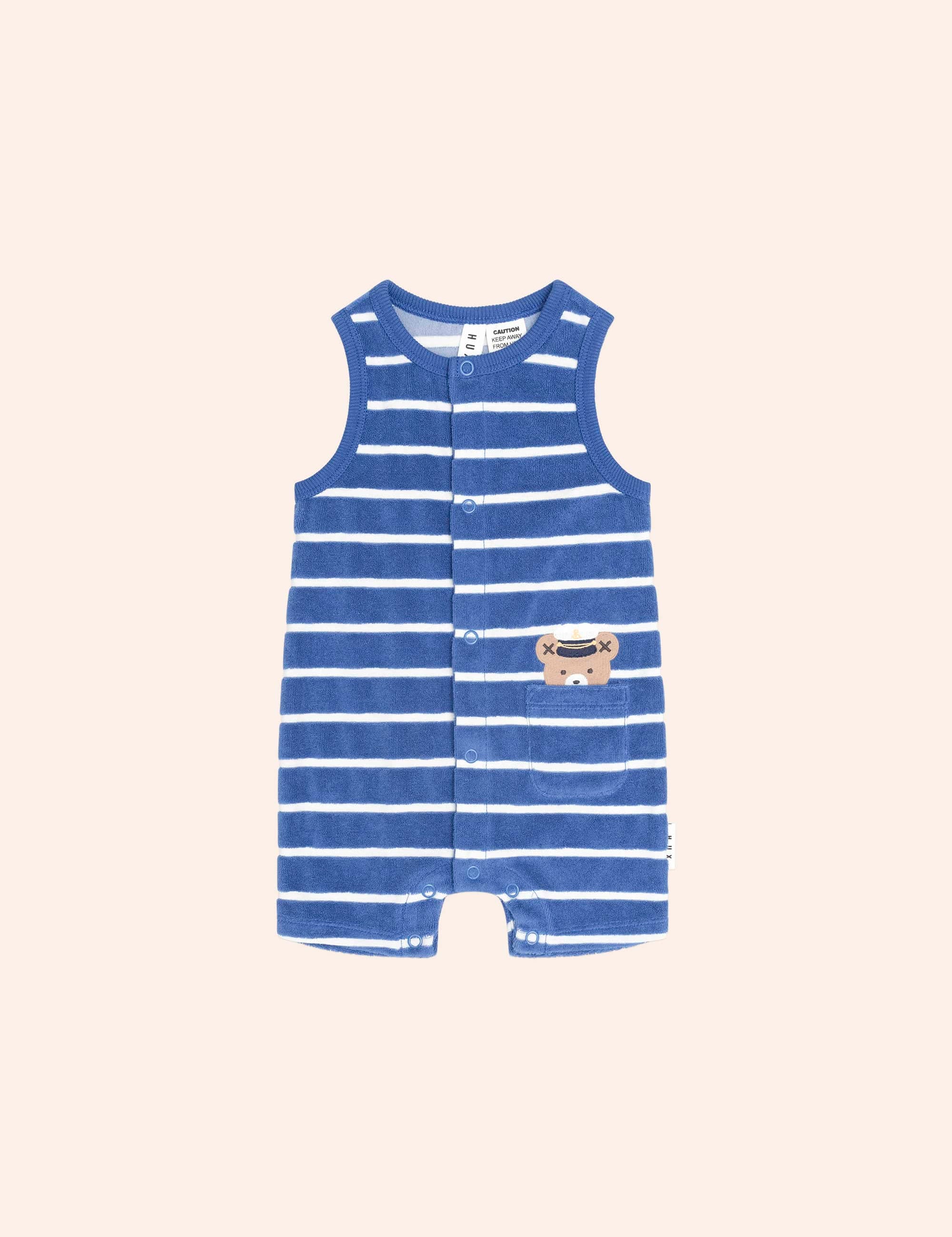 Nautical Peekaboo Hux Towelling Romper ONESIE Huxbaby Shopify
