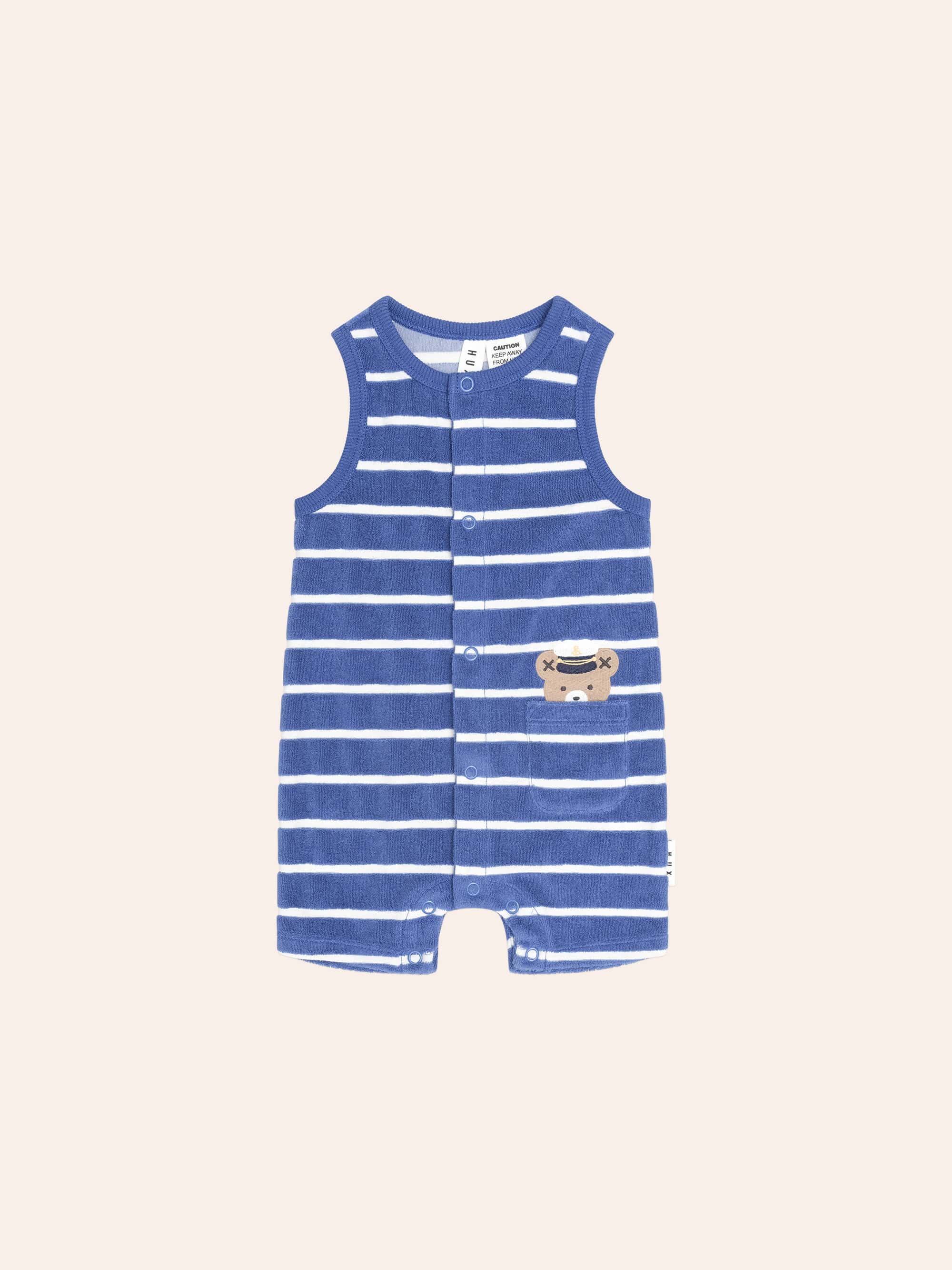 Nautical Peekaboo Hux Towelling Romper ONESIE Huxbaby Shopify