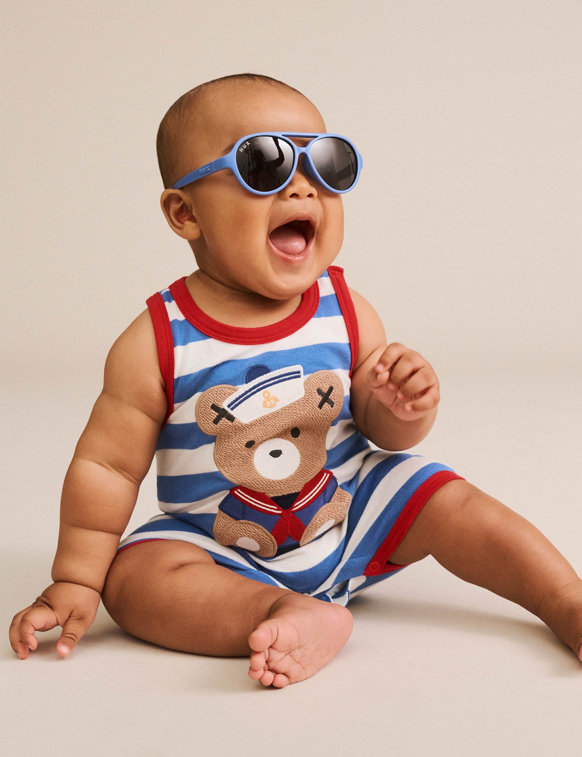 Nautical Stripe Sitting Hux S/Less Romper ONESIE Huxbaby Shopify