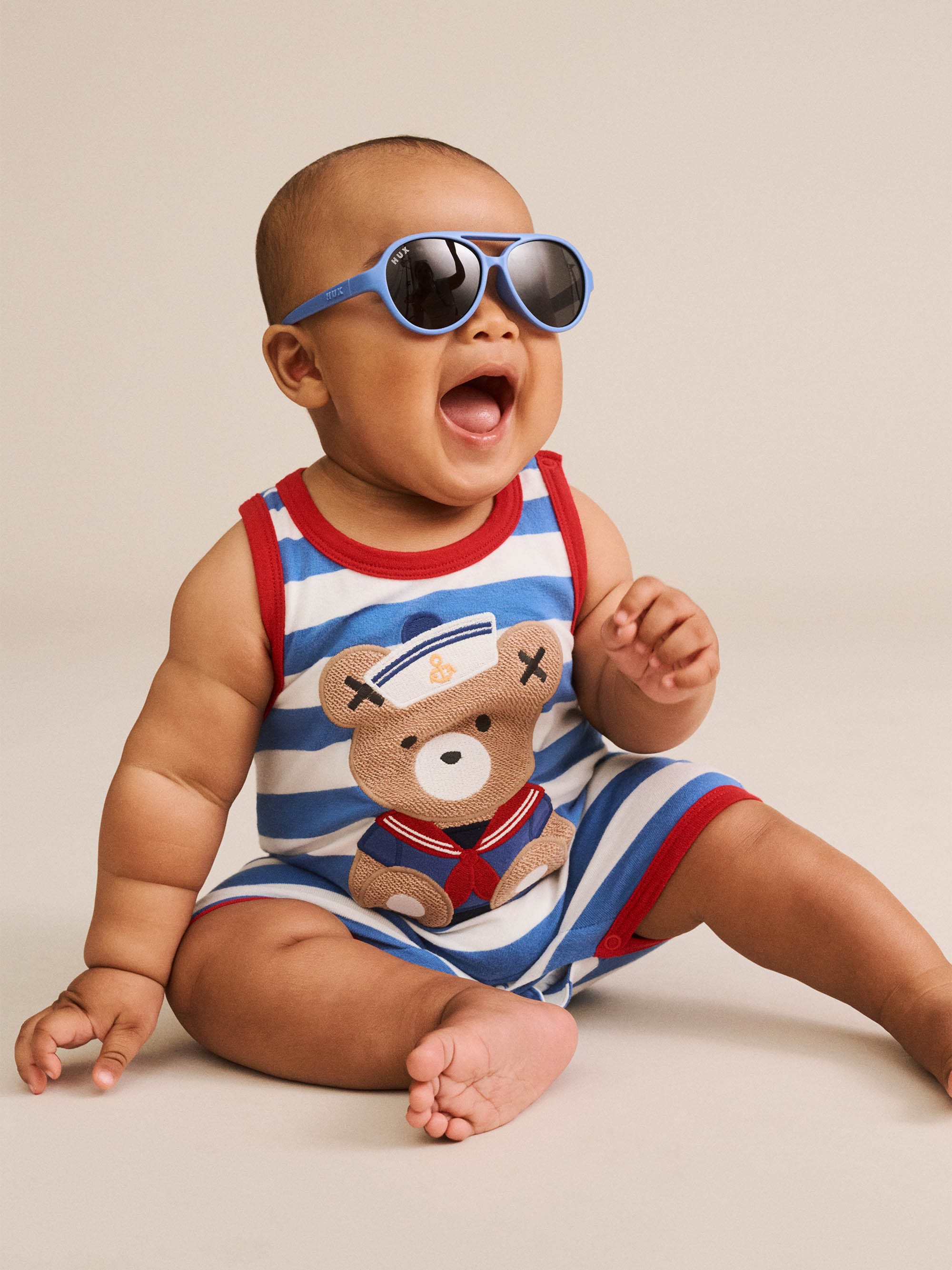 Nautical Stripe Sitting Hux S/Less Romper ONESIE Huxbaby Shopify