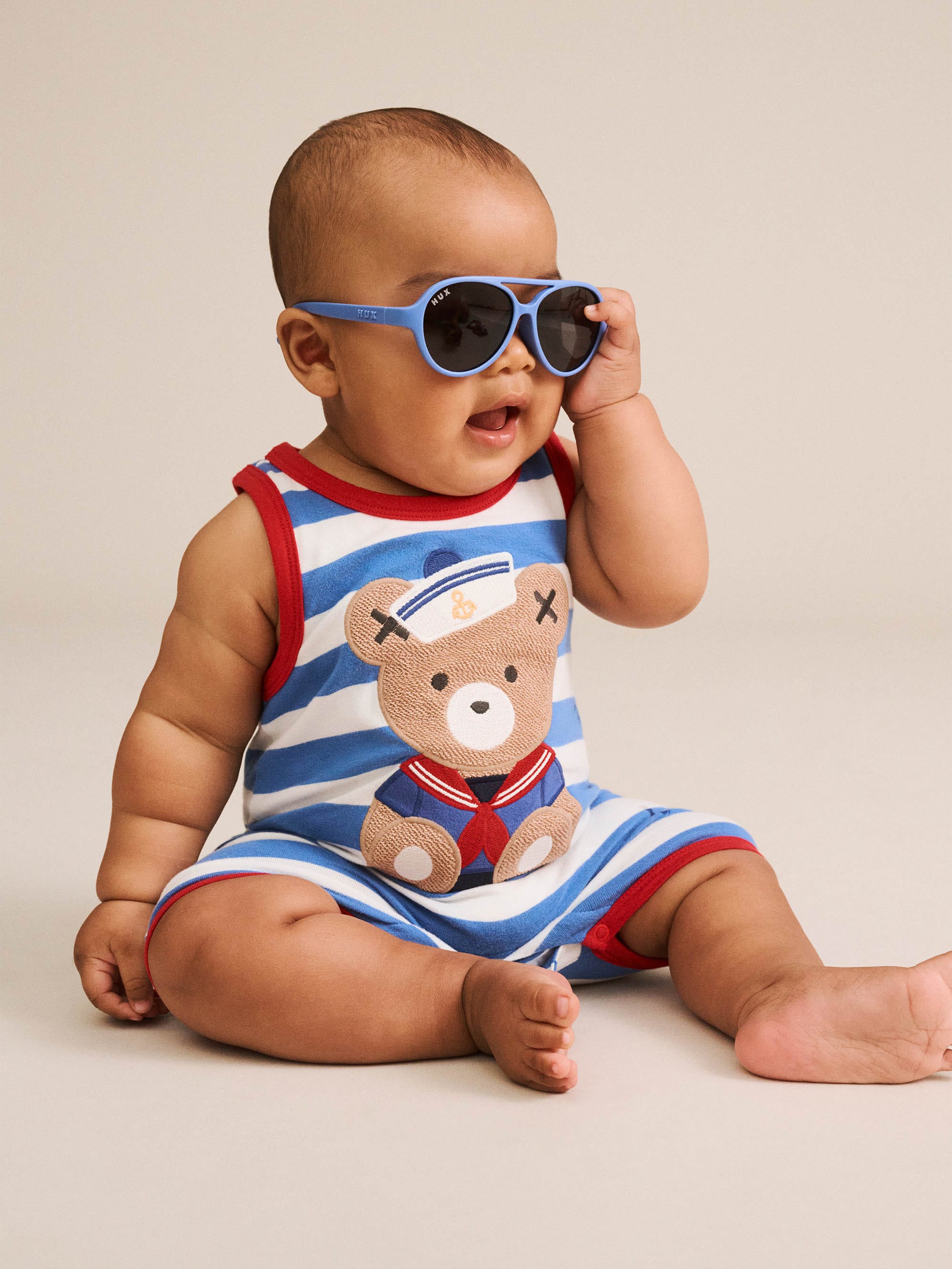 Nautical Stripe Sitting Hux S/Less Romper ONESIE Huxbaby Shopify