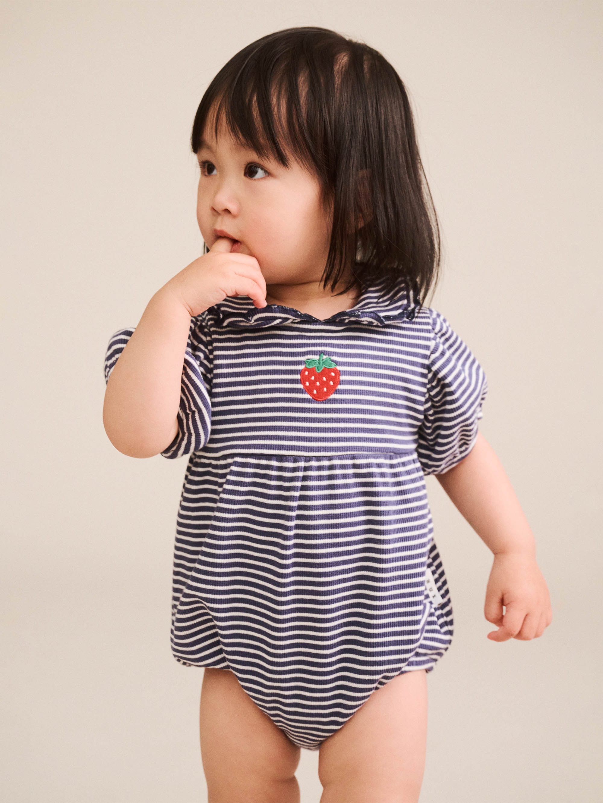 Ink Stripe Rib Collar Romper ONESIE Huxbaby Shopify