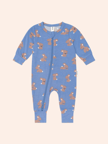 Vintage Blue Bunny Zip Romper ROMPER Huxbaby