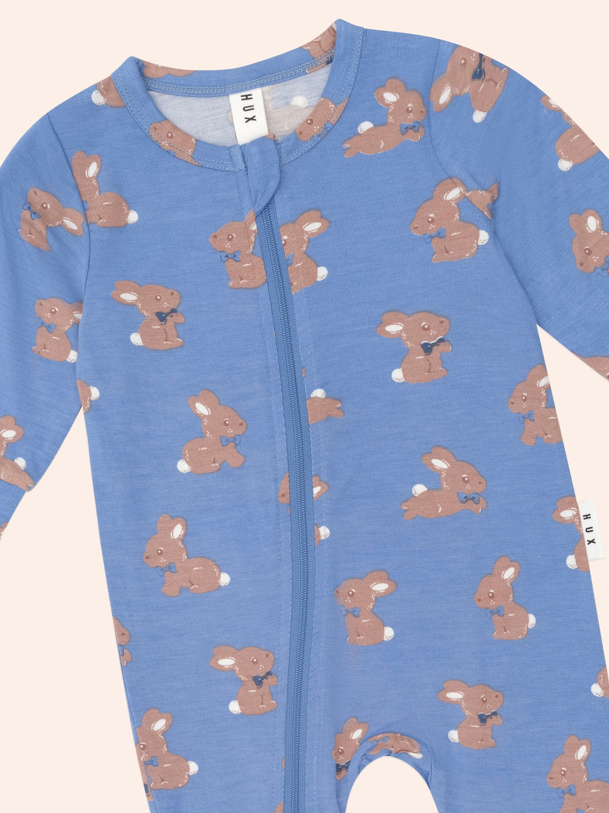 Vintage Blue Bunny Zip Romper ROMPER Huxbaby