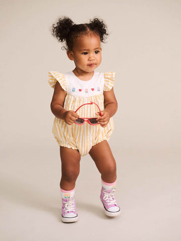Flower Field Stripe Playsuit PLAYSUIT Huxbaby Shopify