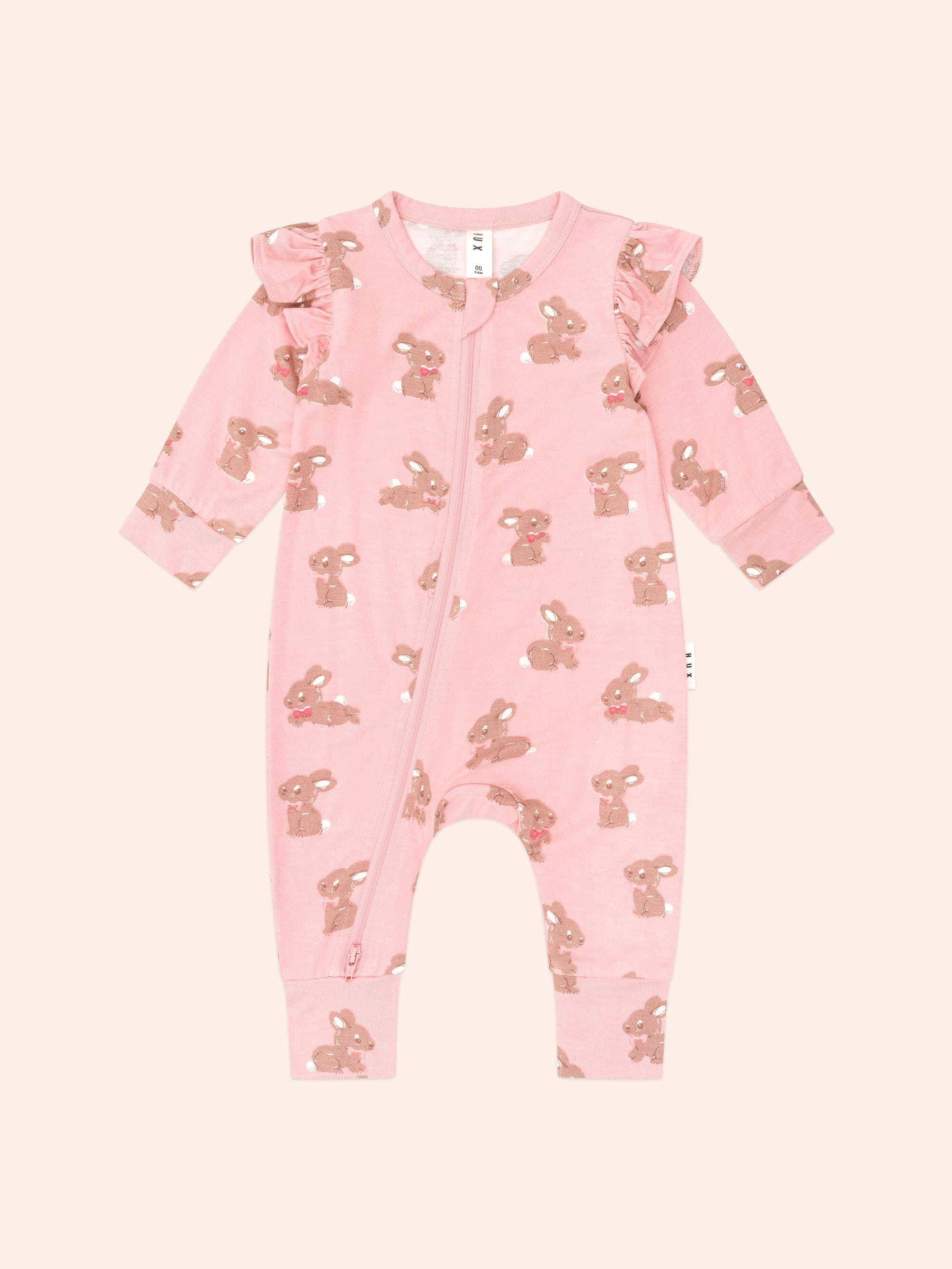 Dusty Pink Bunny Zip Romper ROMPER Huxbaby