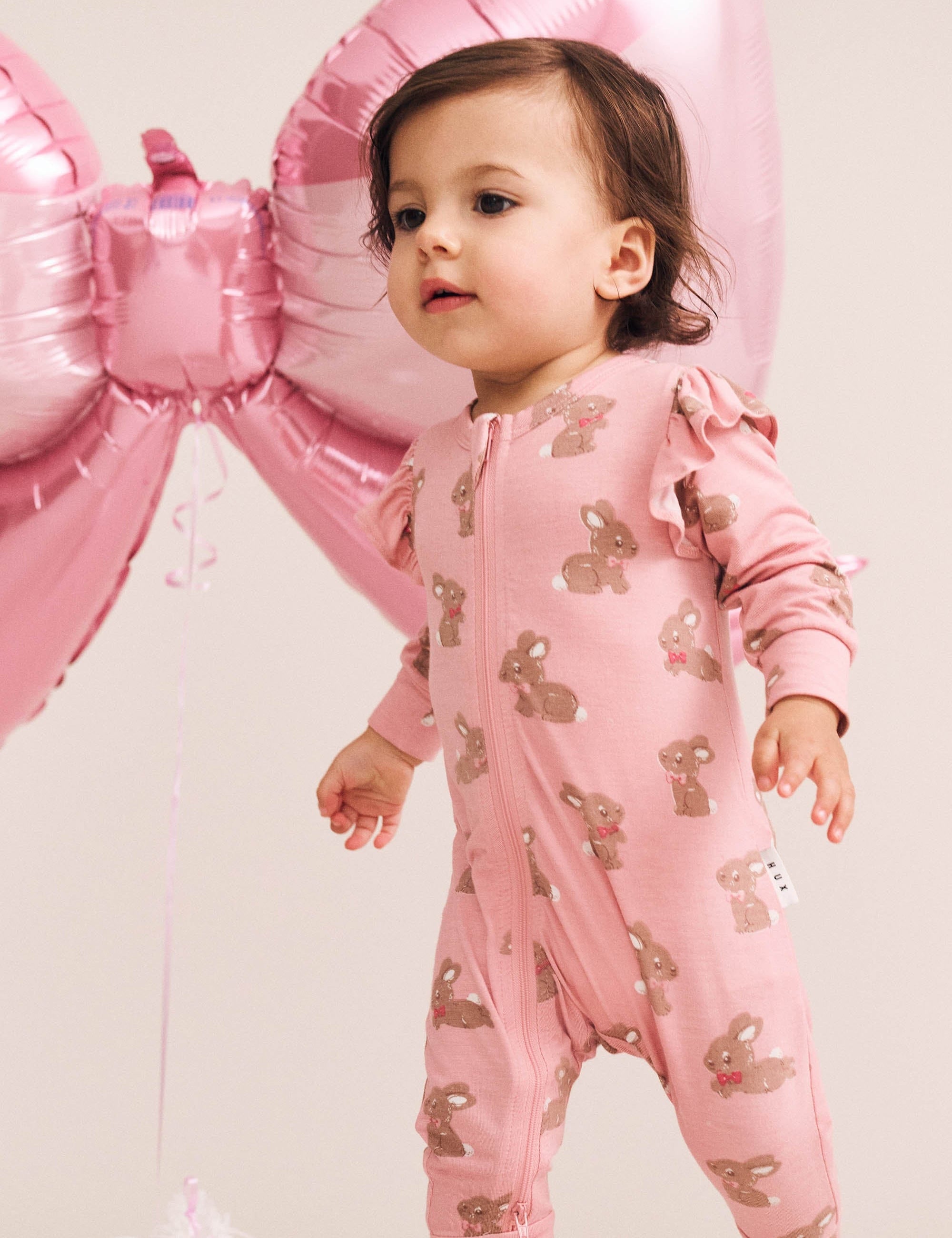 Dusty Pink Bunny Zip Romper ROMPER Huxbaby