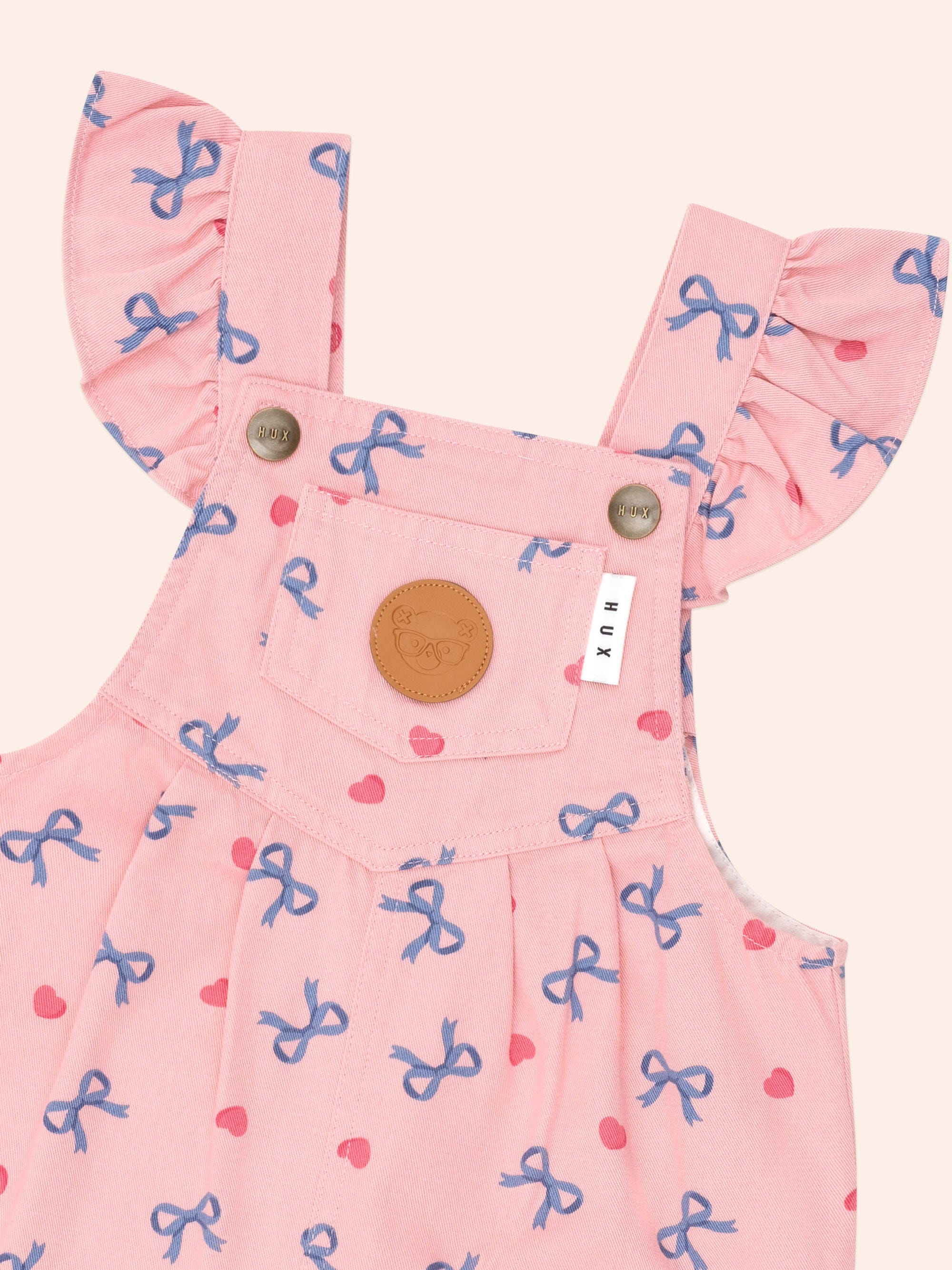 Hearts And Bows Frill Overalls ROMPER Huxbaby