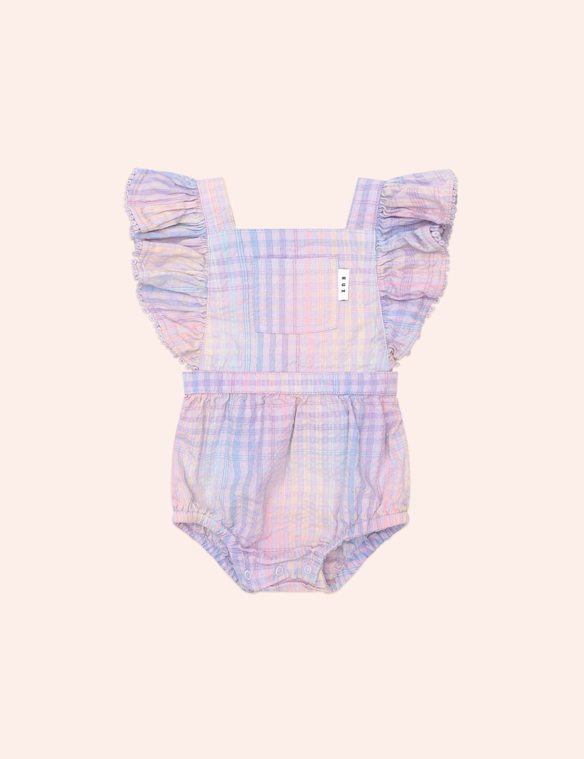 RAINBOW CHECK FRILL PLAYSUIT PLAYSUIT Huxbaby