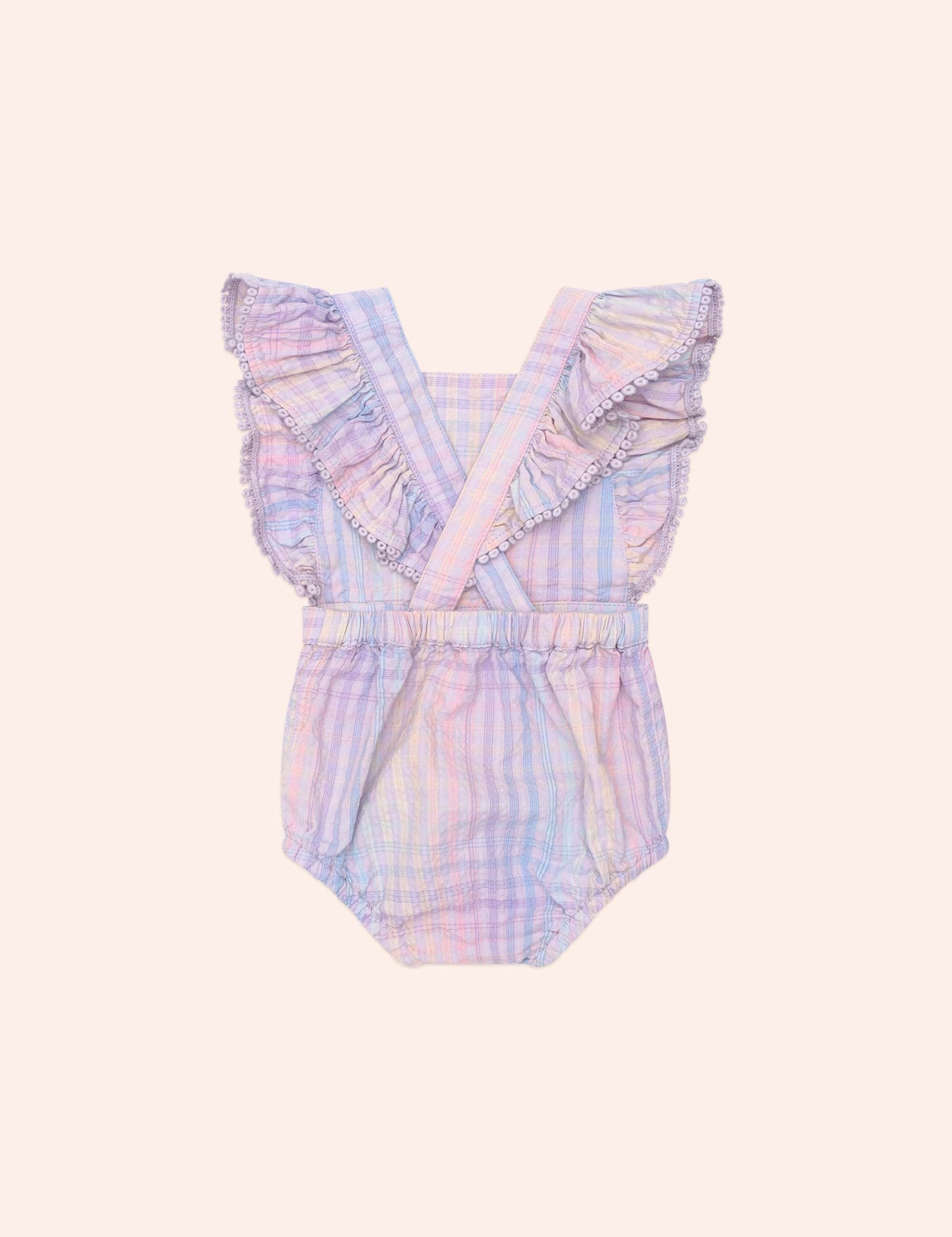 RAINBOW CHECK FRILL PLAYSUIT PLAYSUIT Huxbaby