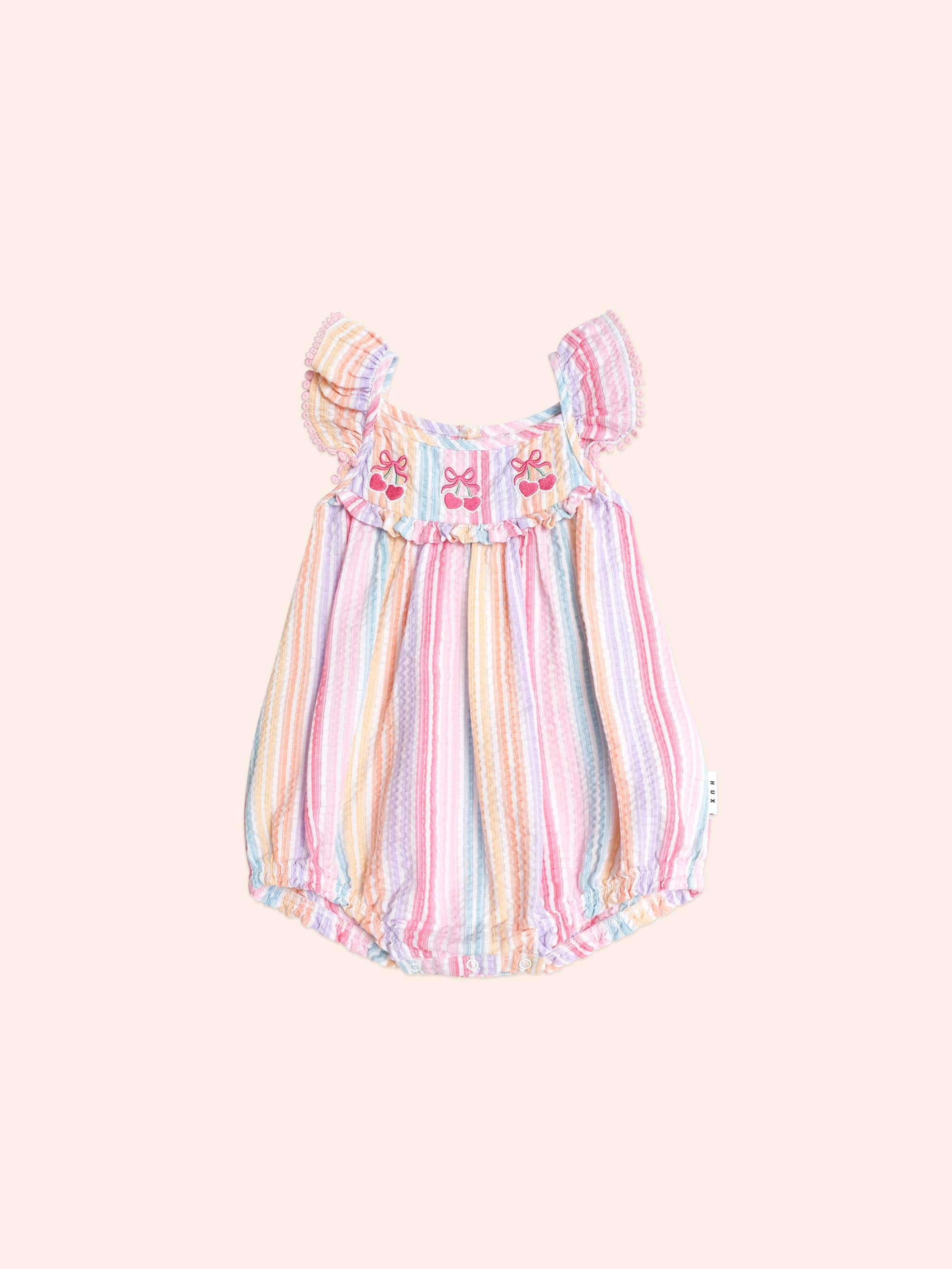 Rainbow Stripe Frill Playsuit ROMPER Huxbaby