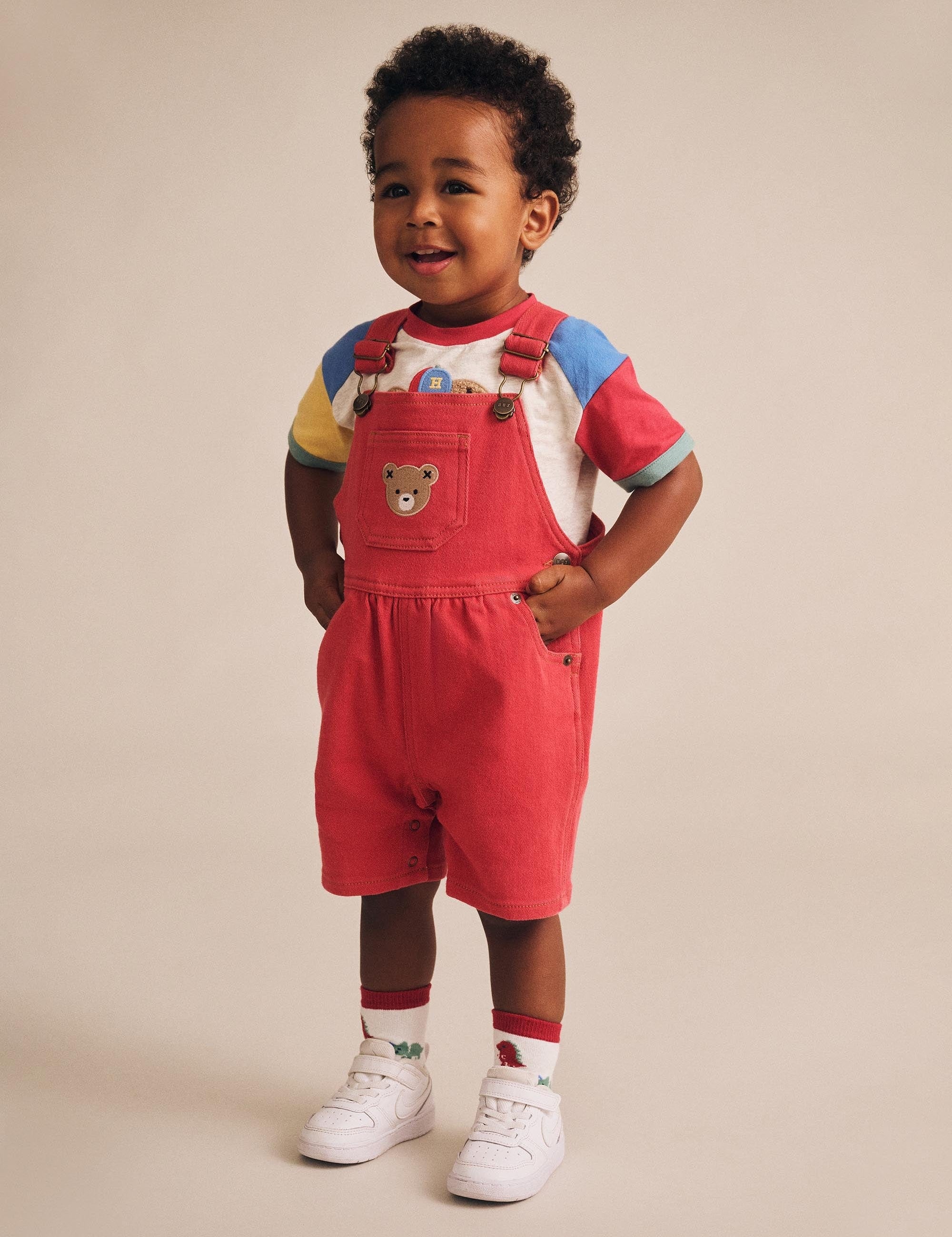 Denim Short Overalls Chilli Red OVERALL Huxbaby