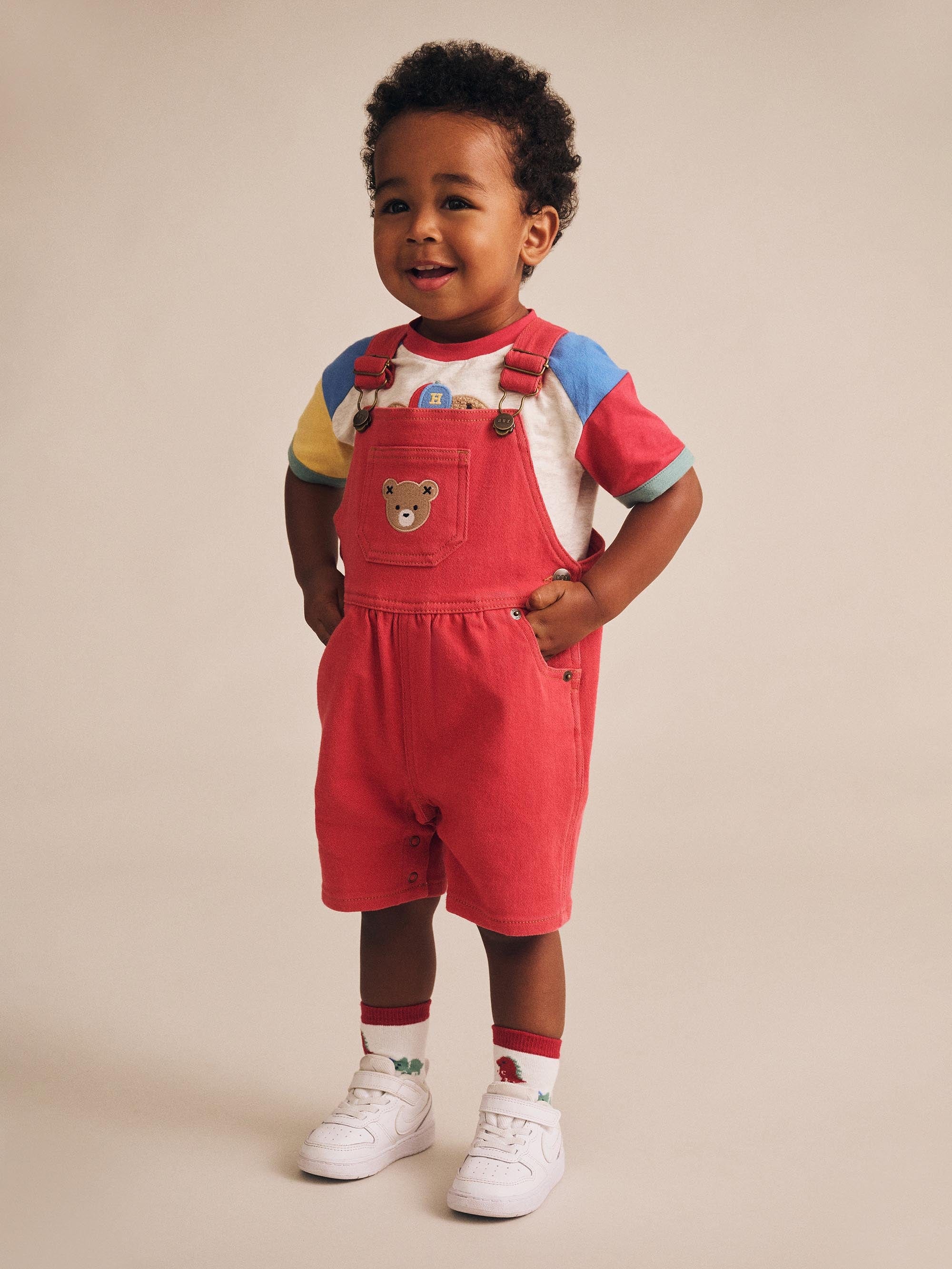 Denim Short Overalls Chilli Red OVERALL Huxbaby