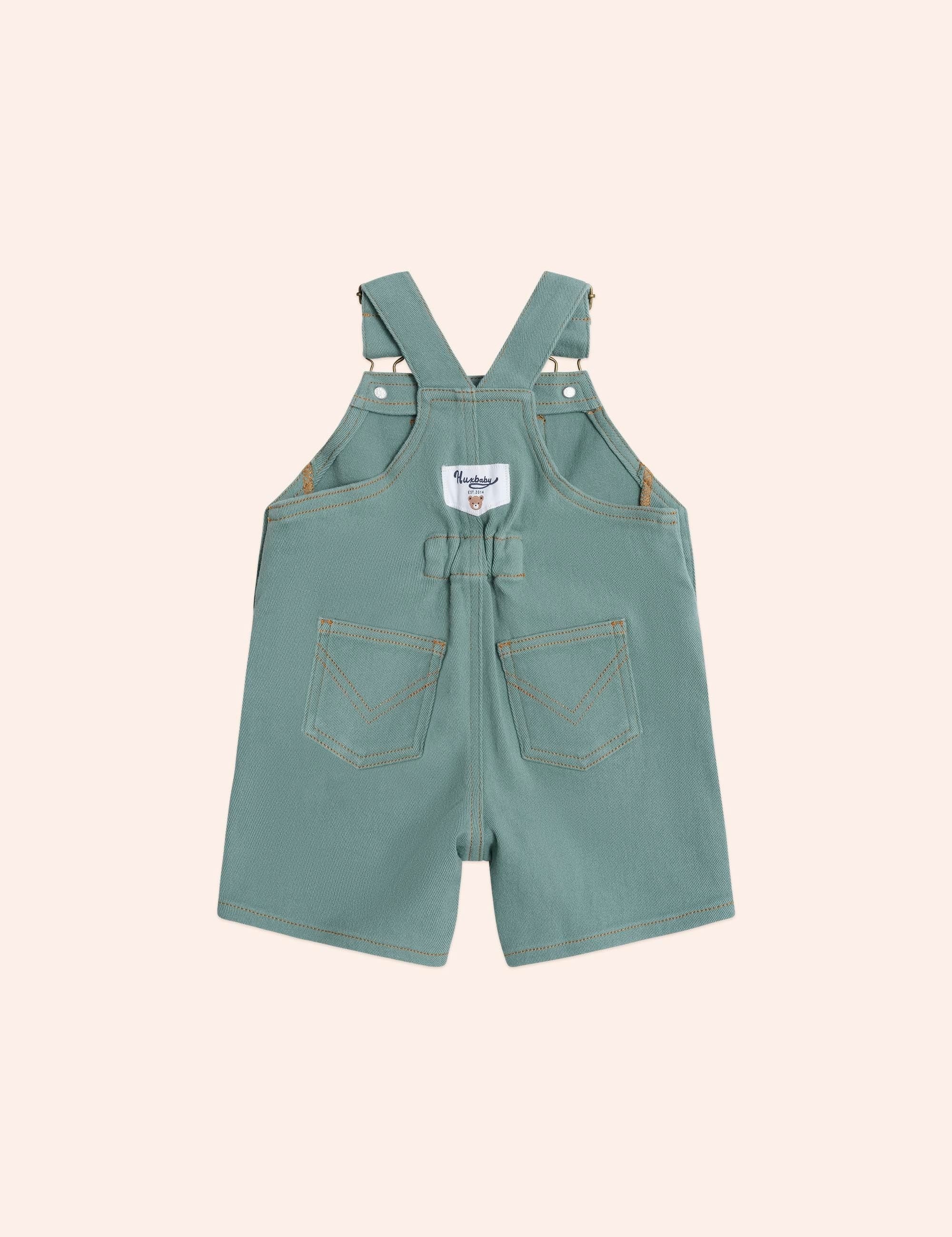 Denim Short Overalls Green OVERALL Huxbaby