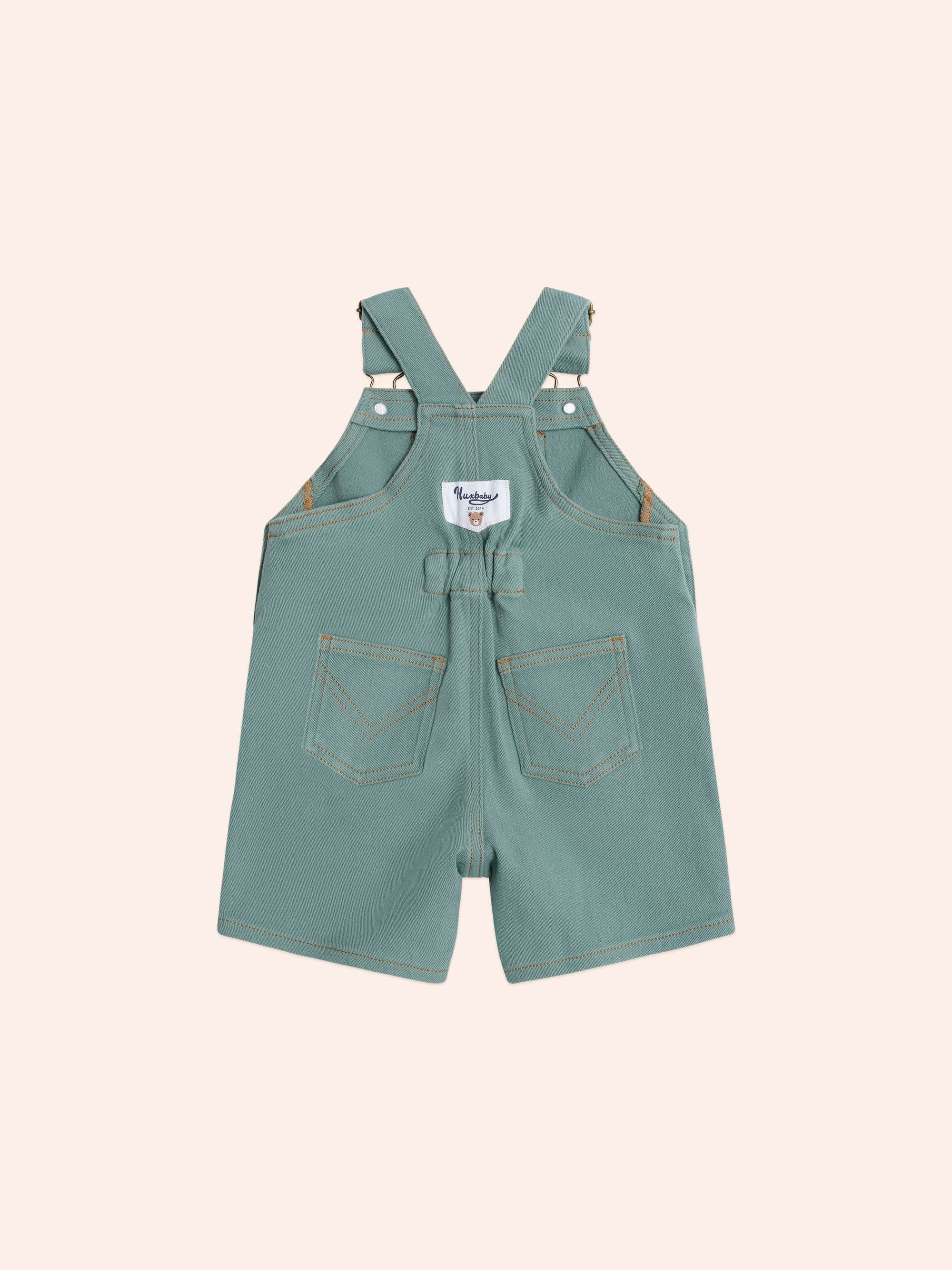 Denim Short Overalls Green OVERALL Huxbaby