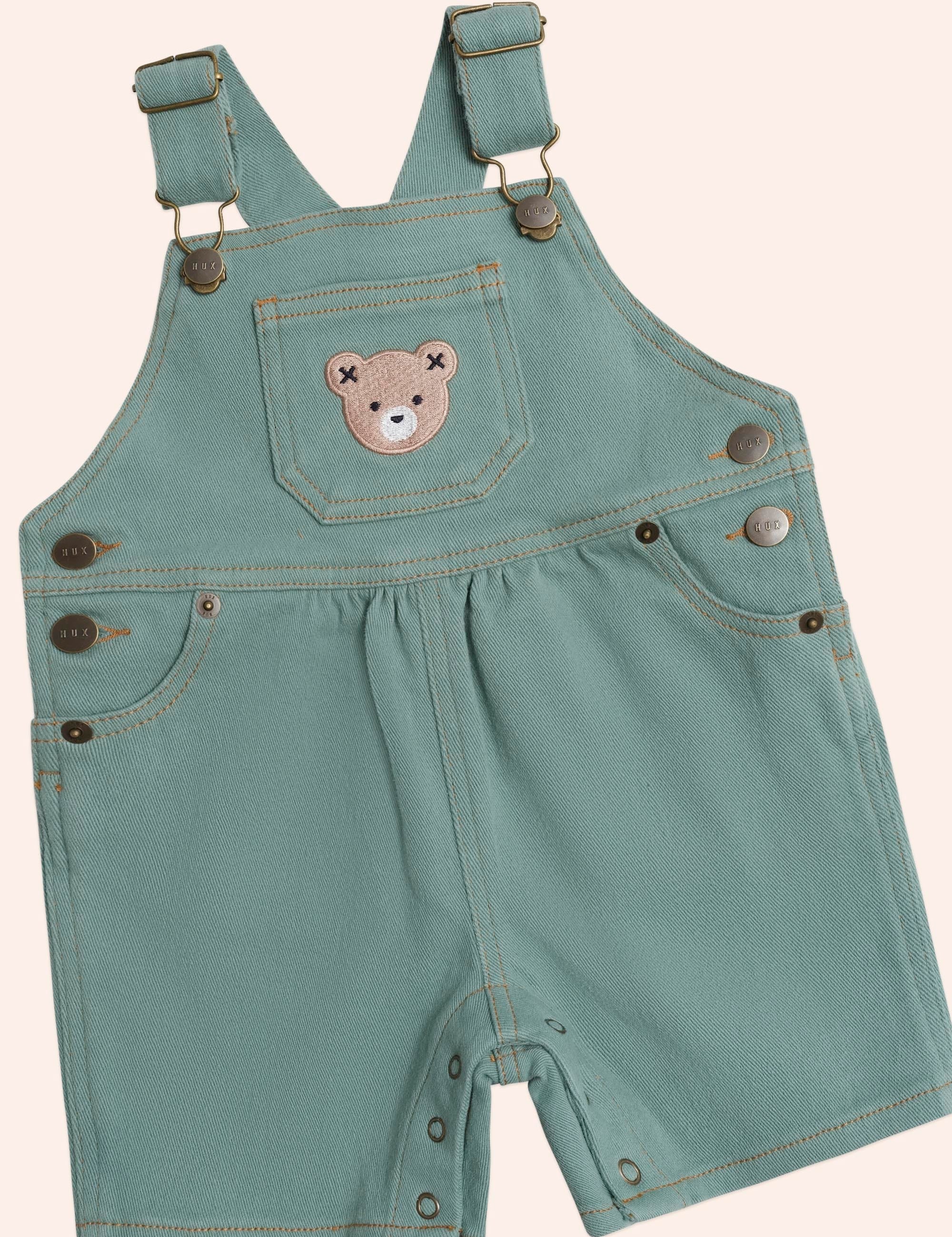 Denim Short Overalls Green OVERALL Huxbaby