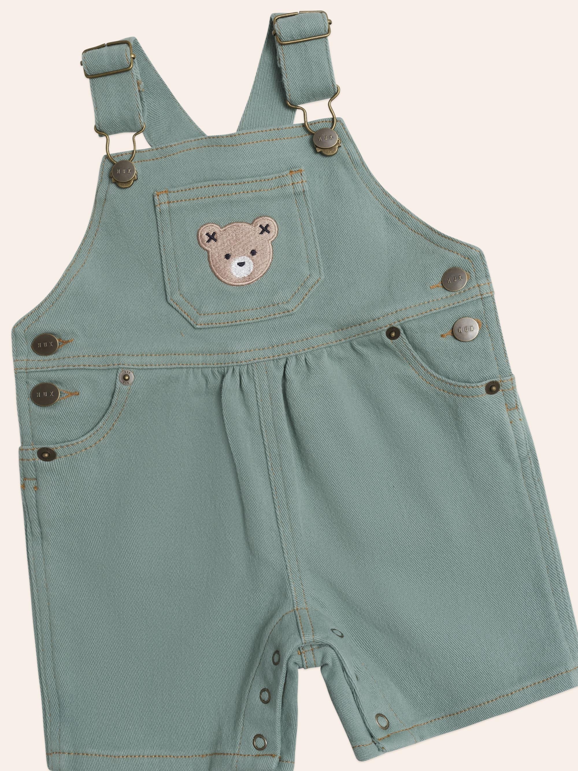 Denim Short Overalls Green OVERALL Huxbaby