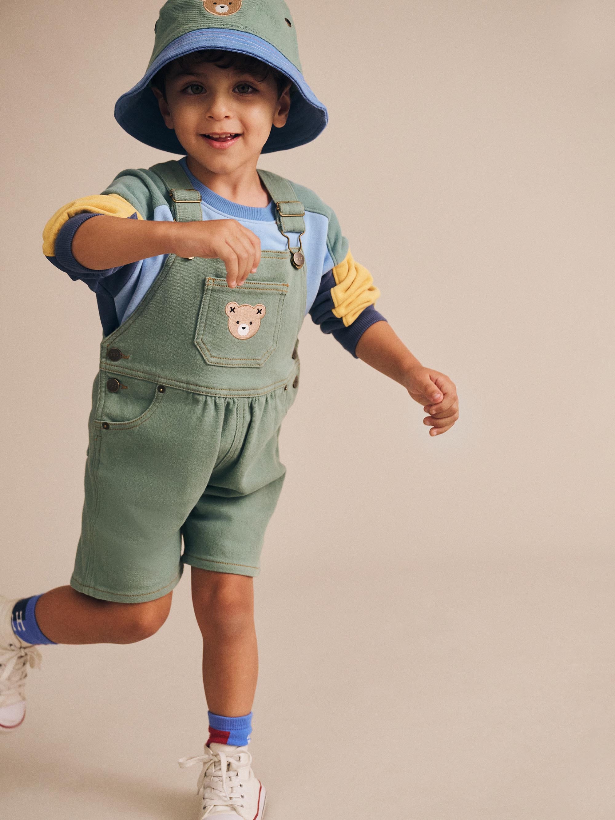 Denim Short Overalls Green OVERALL Huxbaby