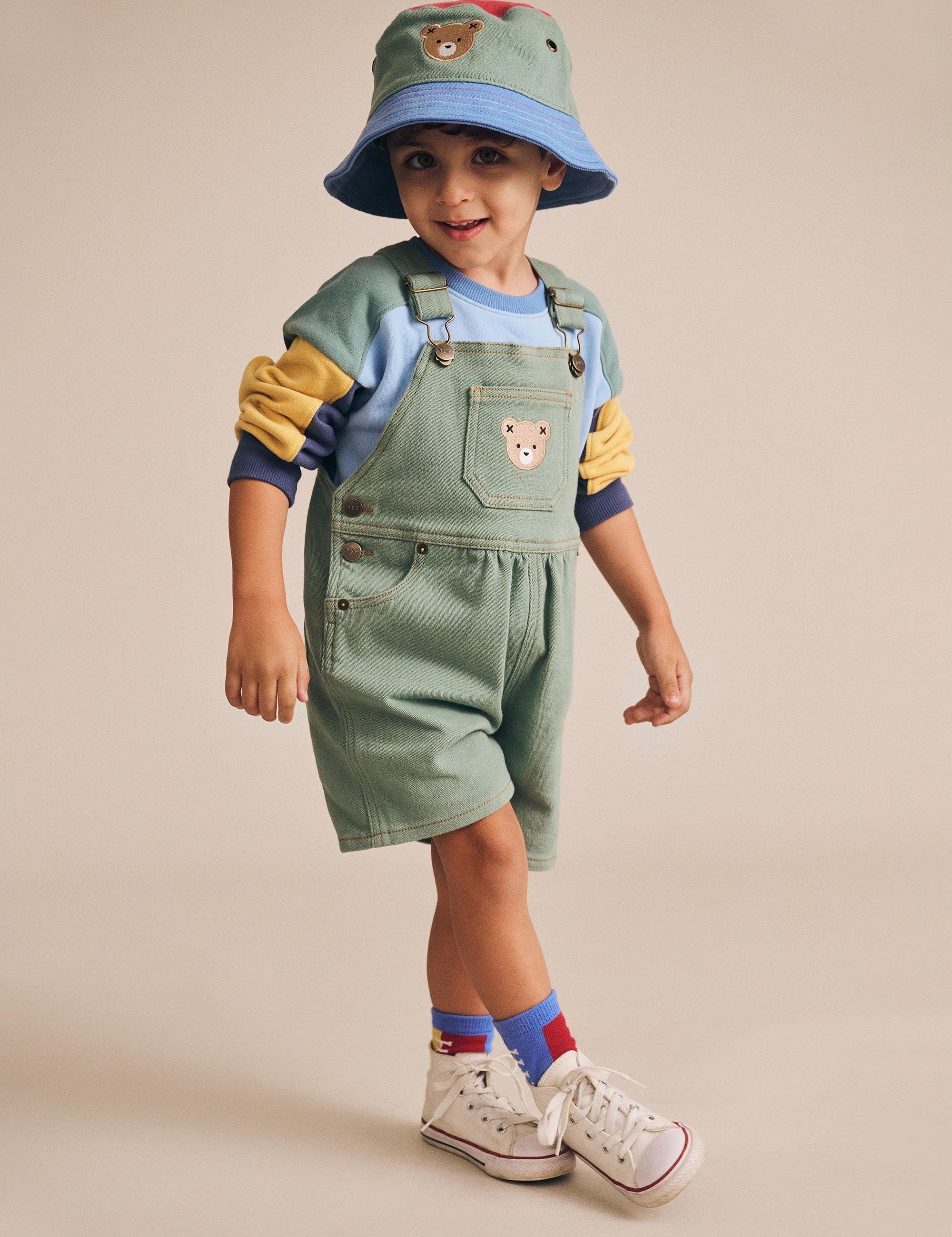 Denim Short Overalls Green OVERALL Huxbaby