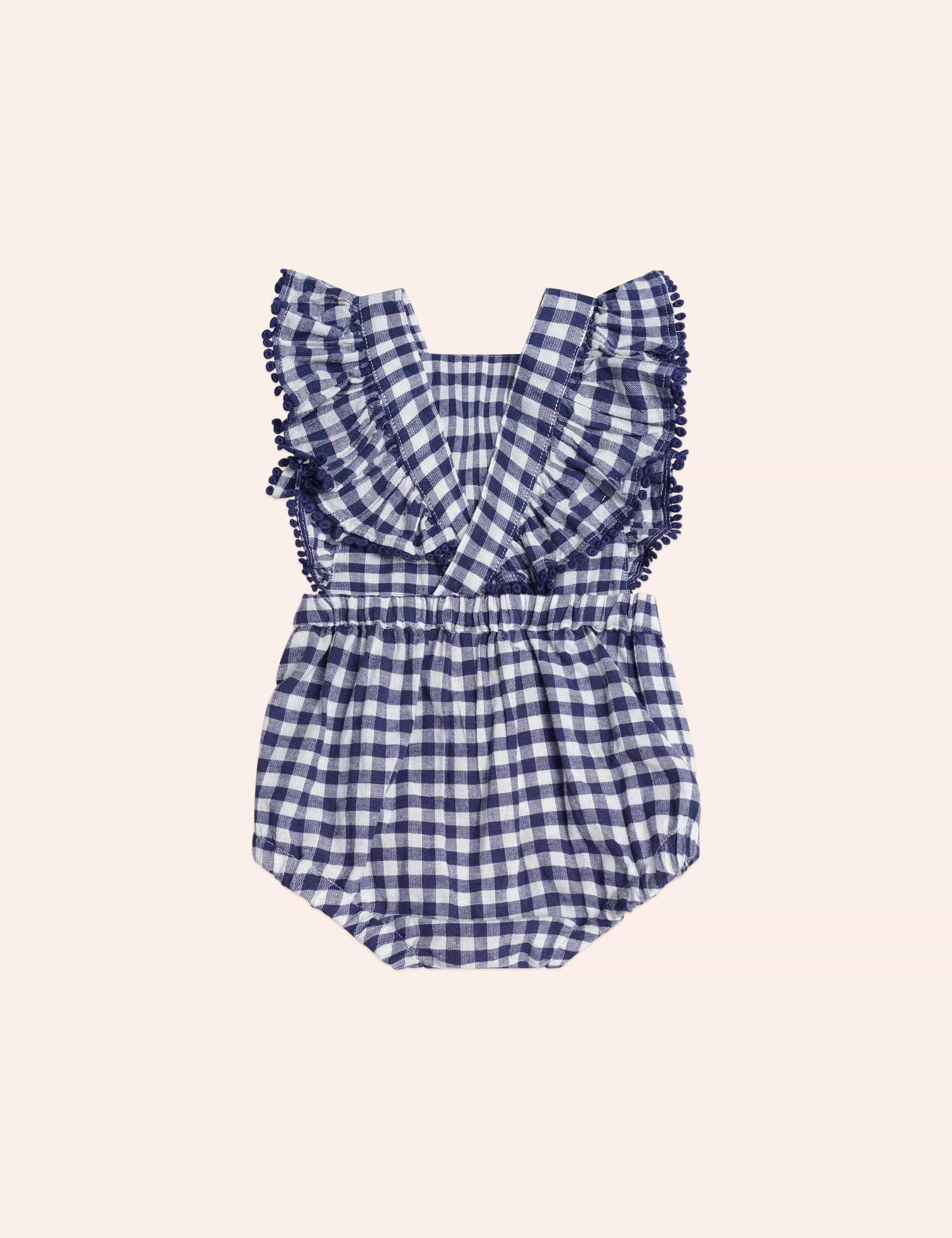 Frilly Playsuit Cherry Pie Check ROMPER Huxbaby