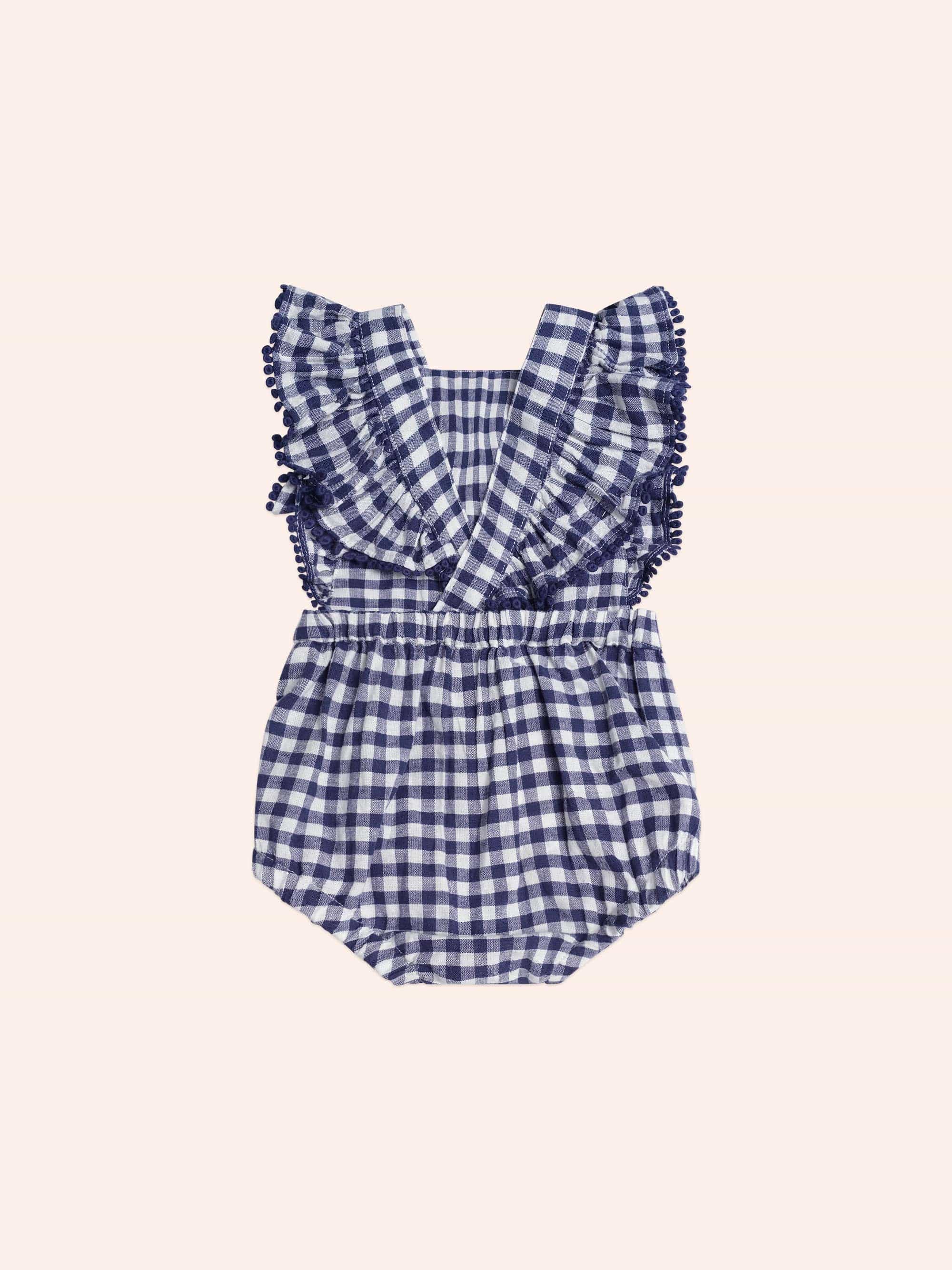 Frilly Playsuit Cherry Pie Check ROMPER Huxbaby