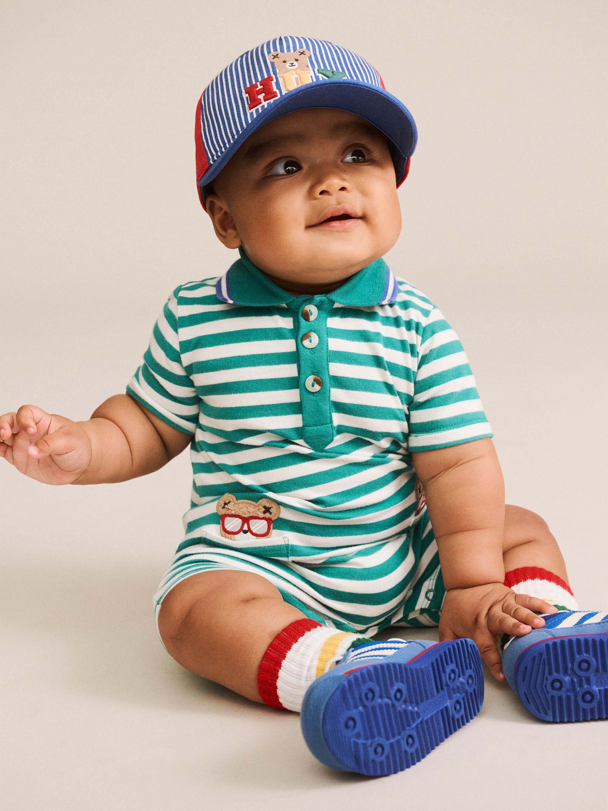 Green Stripe Vacay Hux Romper ONESIE Huxbaby Shopify