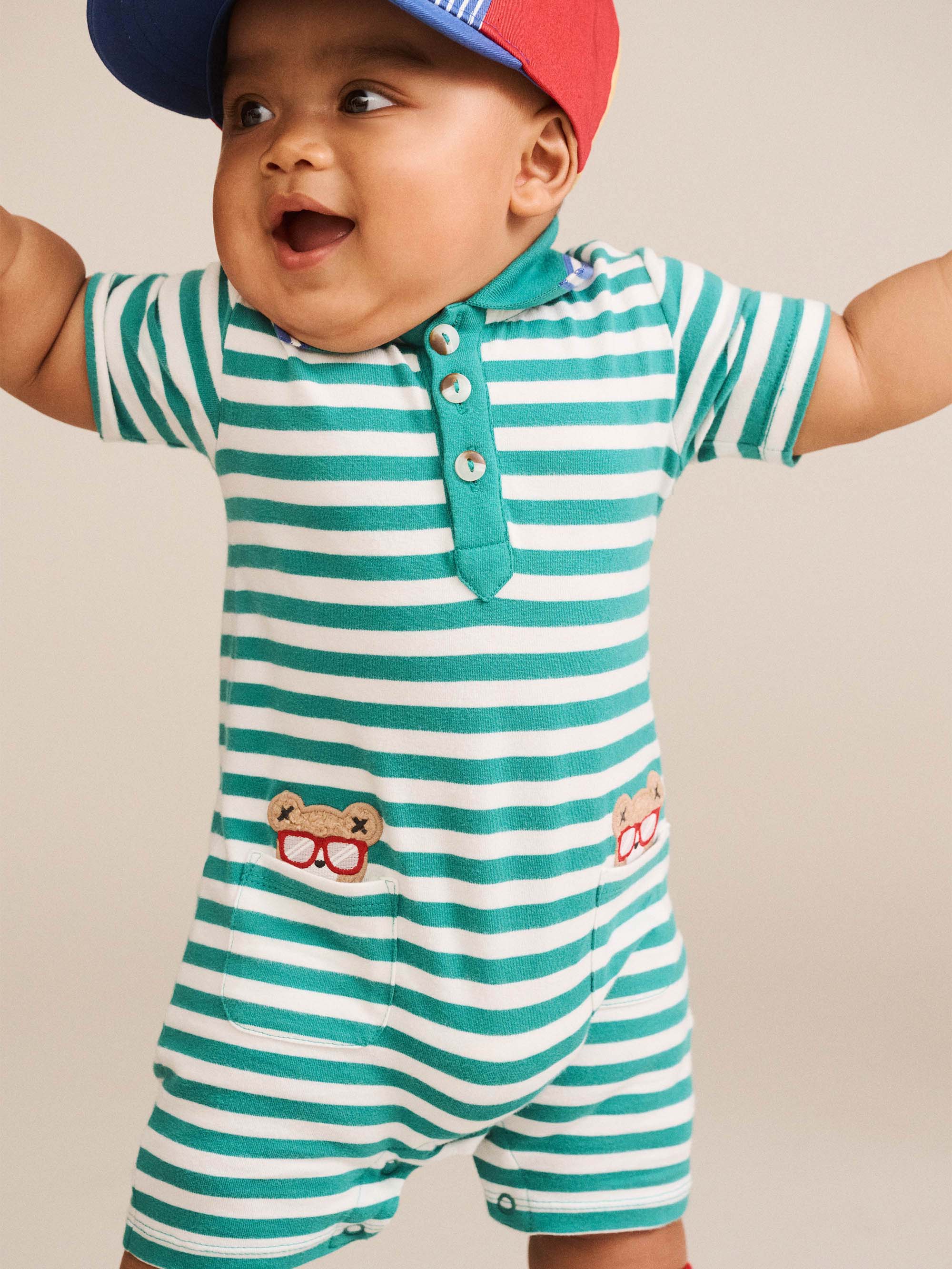 Green Stripe Vacay Hux Romper ONESIE Huxbaby Shopify