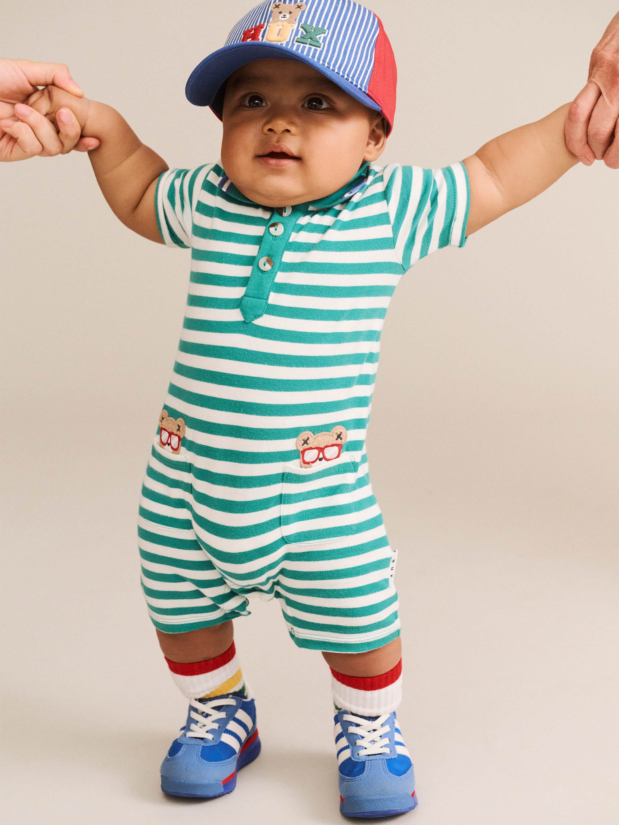 Green Stripe Vacay Hux Romper ONESIE Huxbaby Shopify