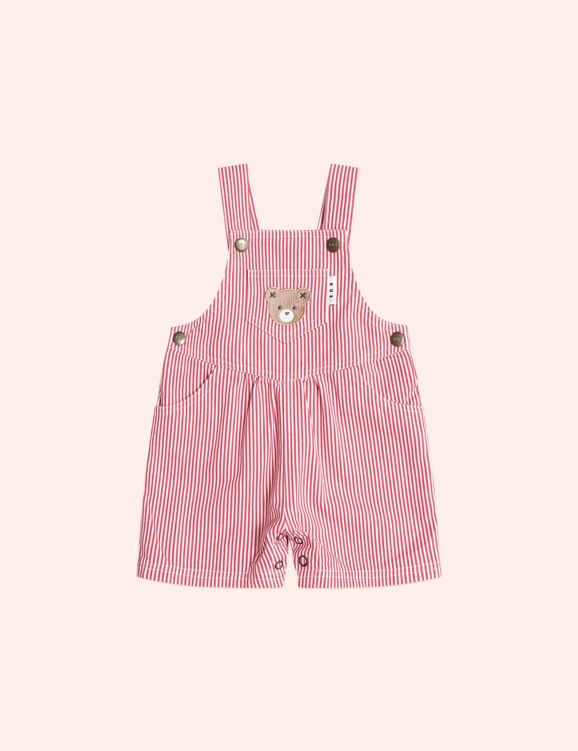 Chill Red Stripe Short Overalls OVERALL Huxbaby