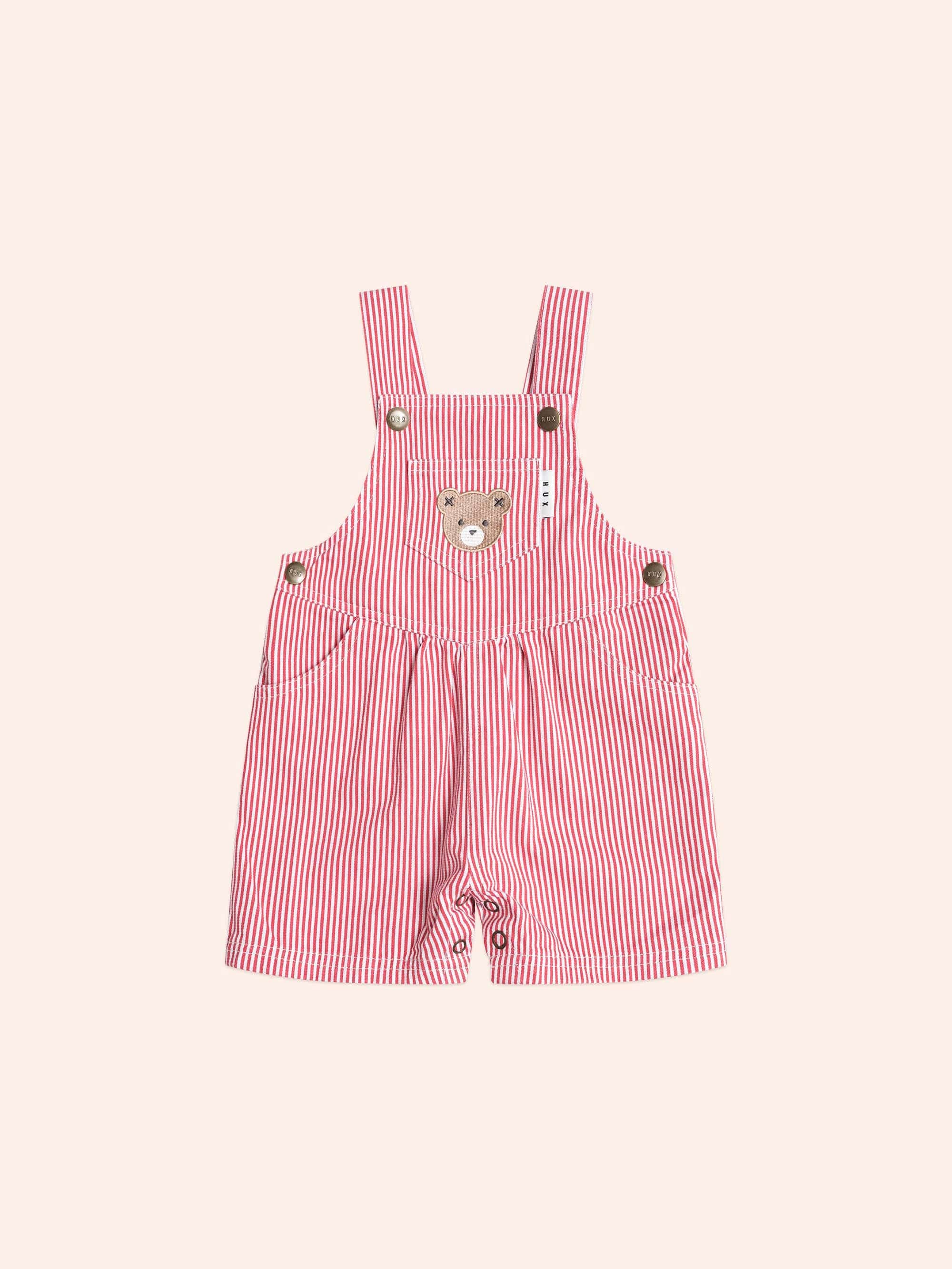 Chill Red Stripe Short Overalls OVERALL Huxbaby