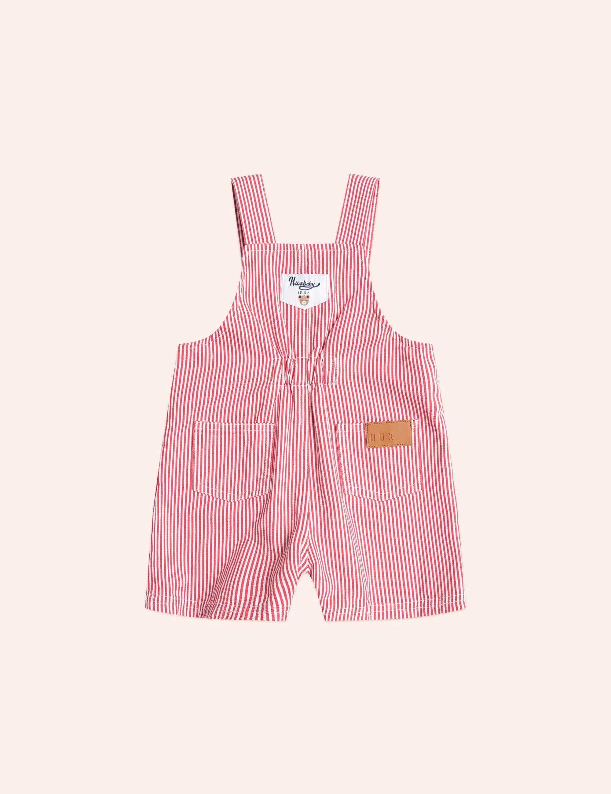 Chill Red Stripe Short Overalls OVERALL Huxbaby