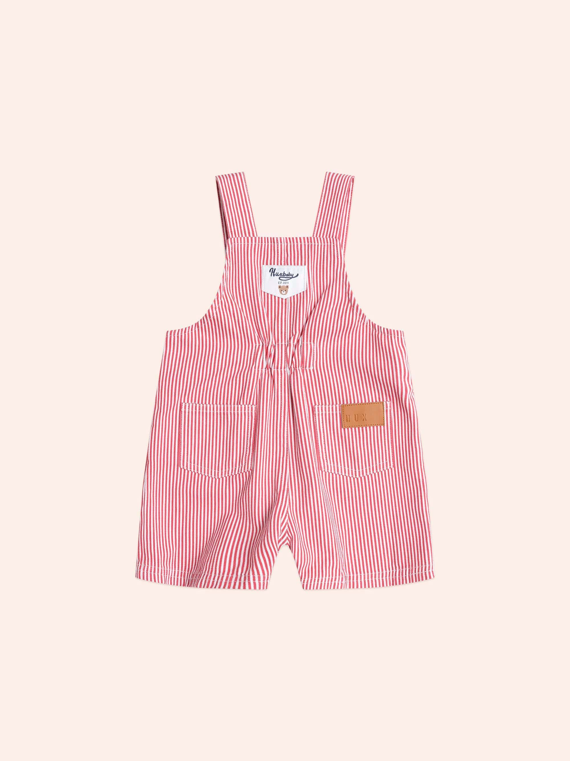 Chill Red Stripe Short Overalls OVERALL Huxbaby