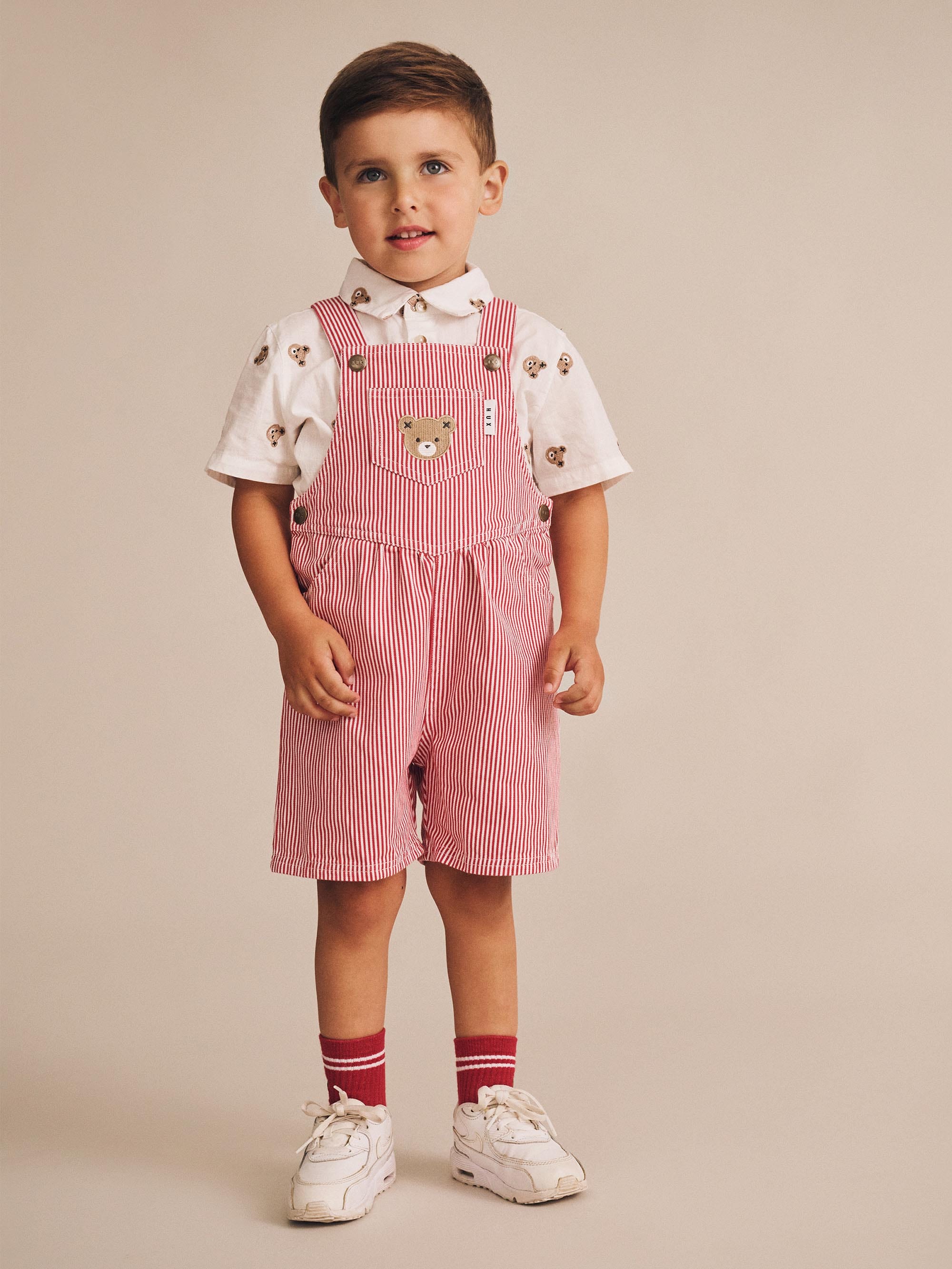 Chill Red Stripe Short Overalls OVERALL Huxbaby