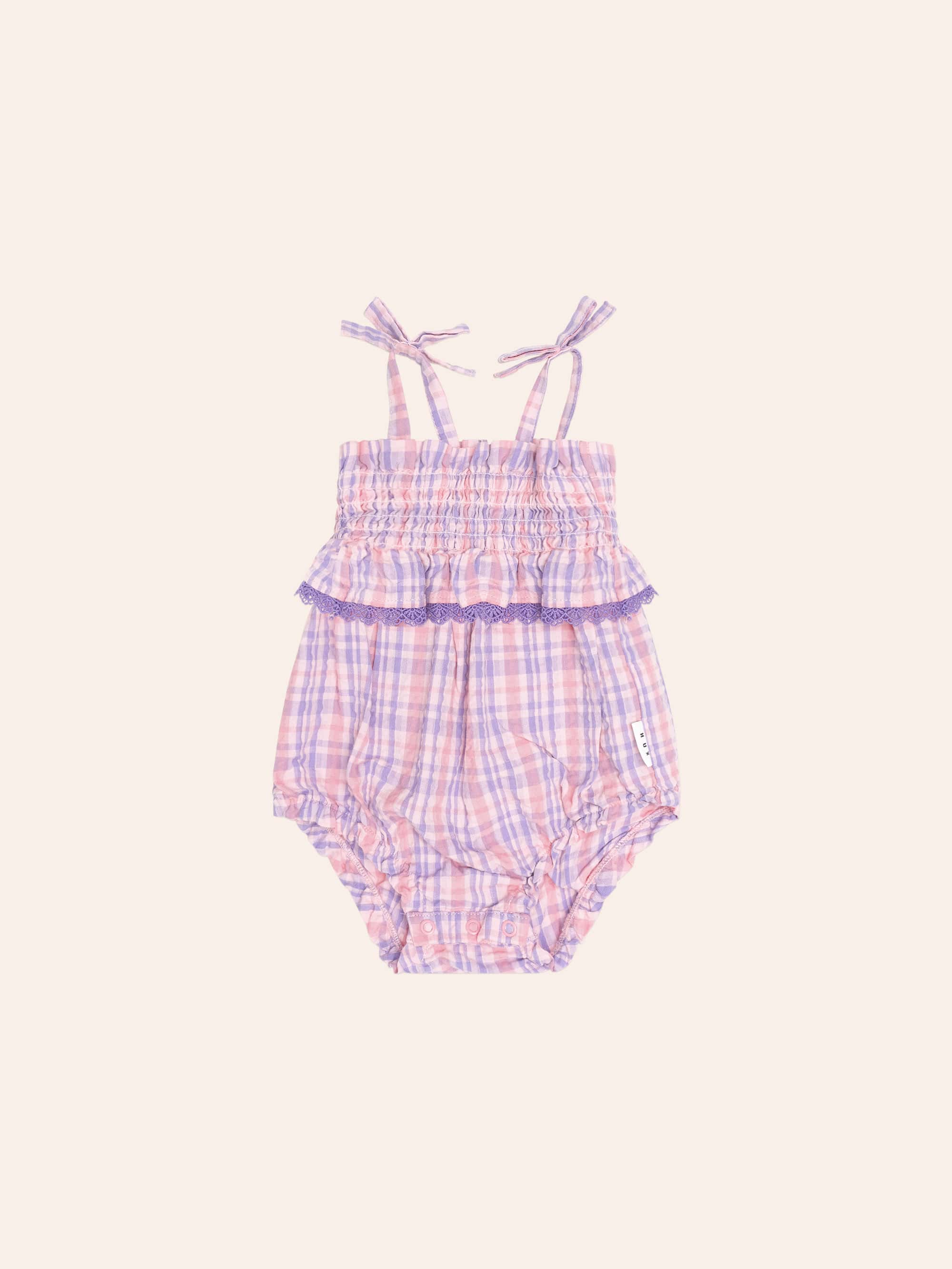 Tropical Check Tie Romper PLAYSUIT Huxbaby Shopify
