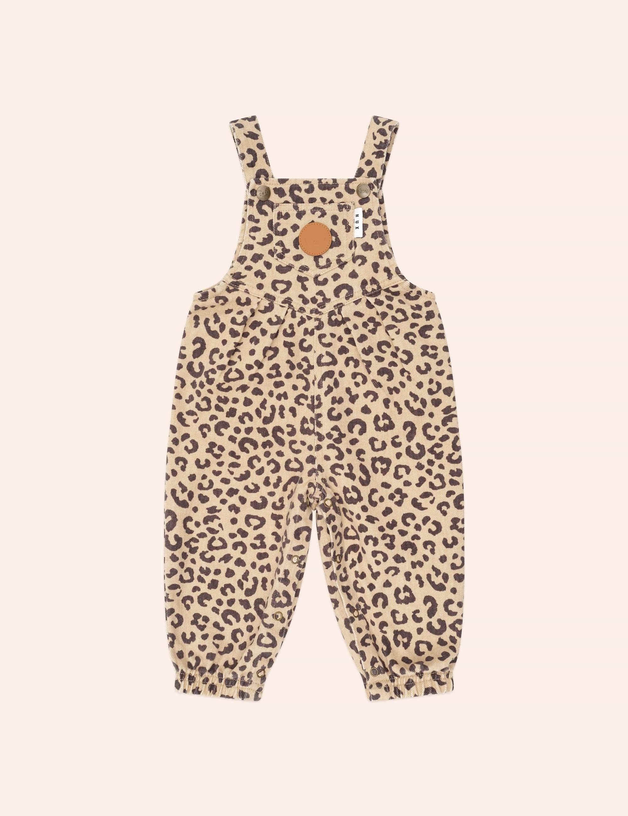 Leopard Print Denim Overalls OVERALL Huxbaby