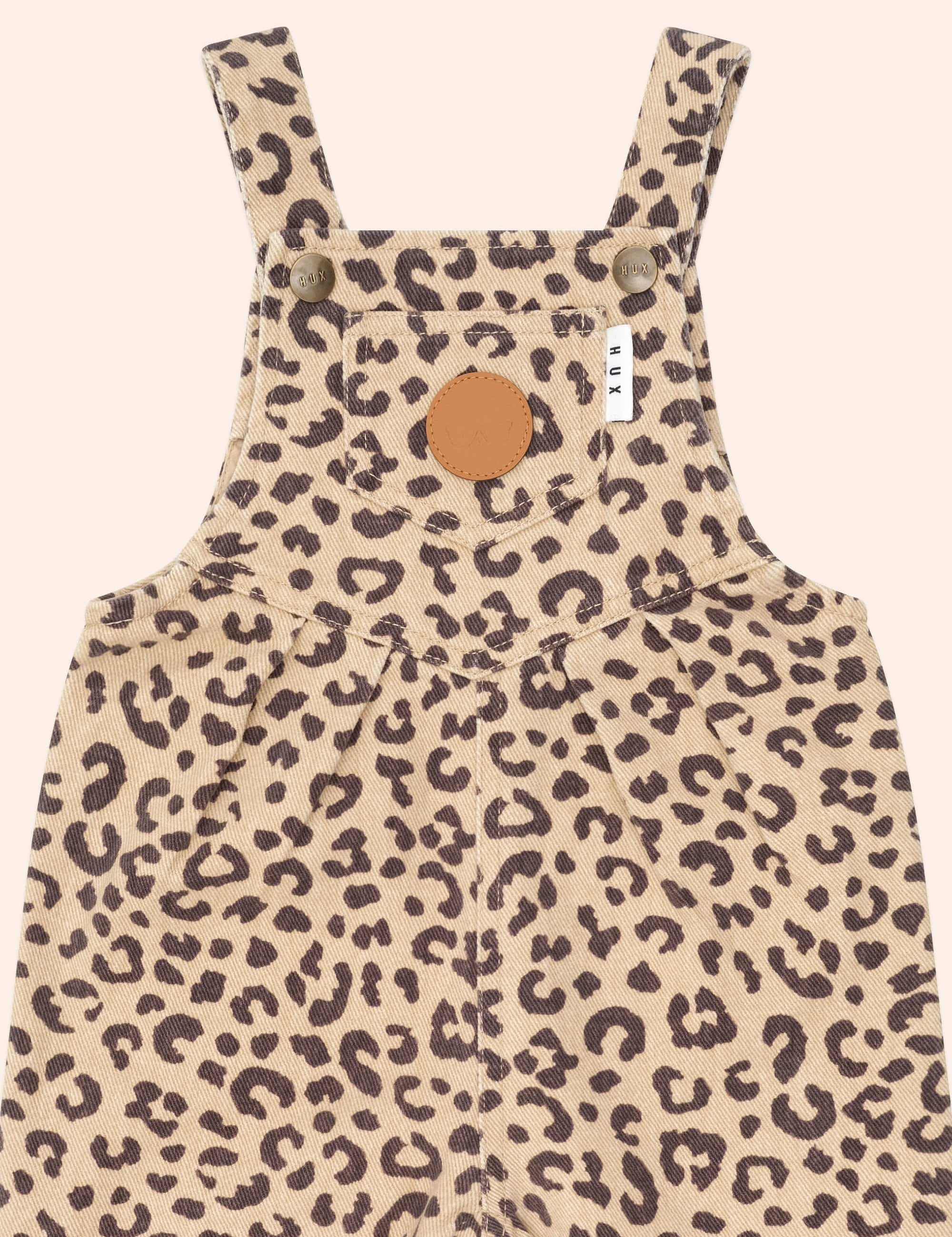 Leopard Print Denim Overalls OVERALL Huxbaby