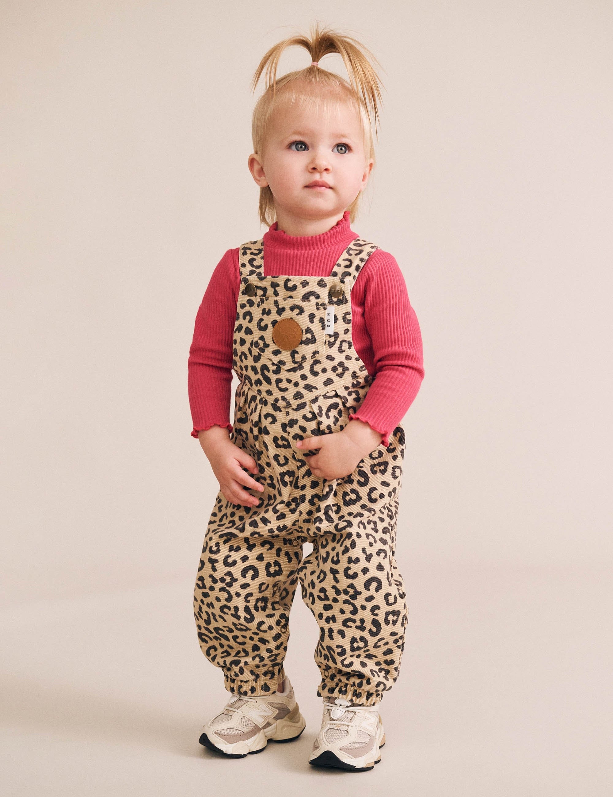 Leopard Print Denim Overalls OVERALL Huxbaby