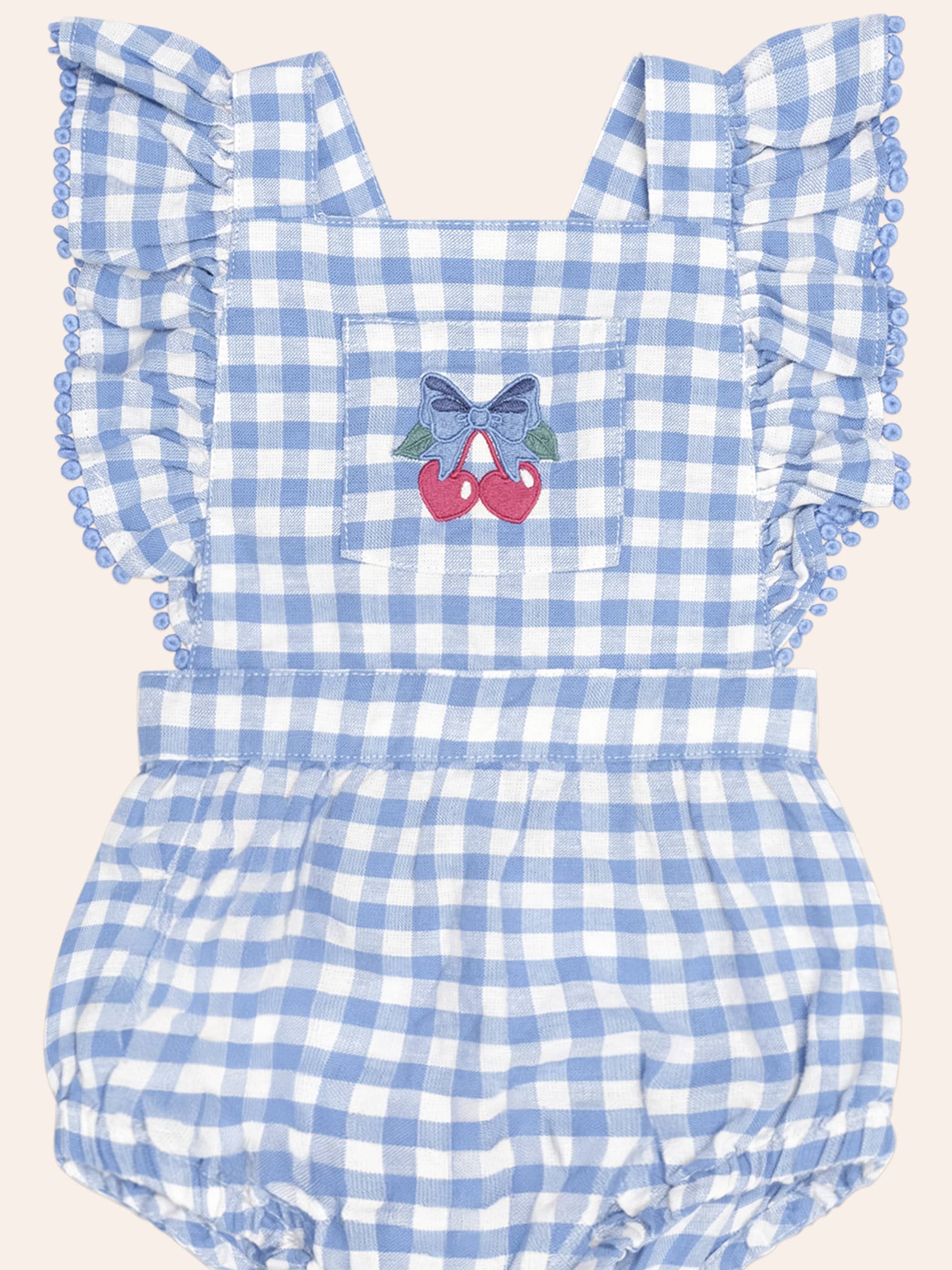 Dusty Blue Gingham Bow Playsuit ONESIE Huxbaby Shopify
