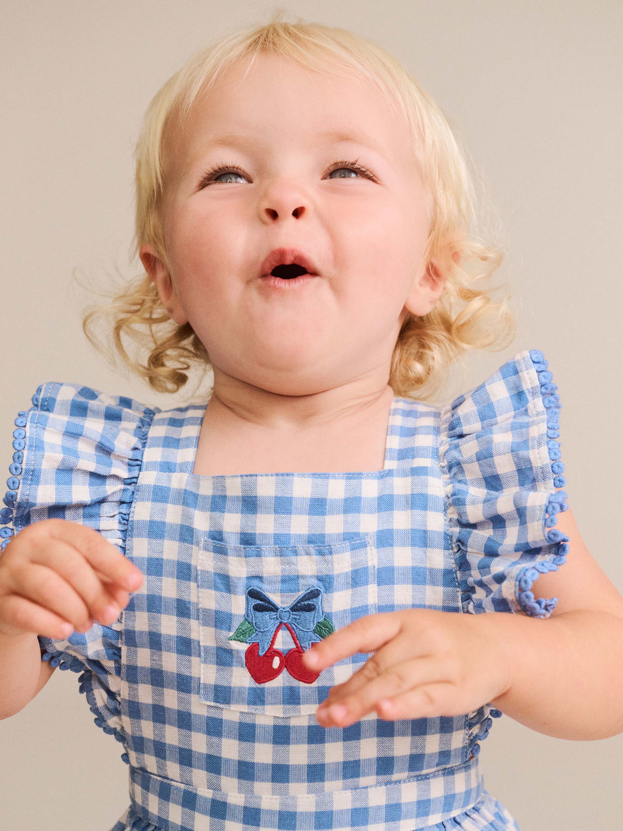 Dusty Blue Gingham Bow Playsuit ONESIE Huxbaby Shopify