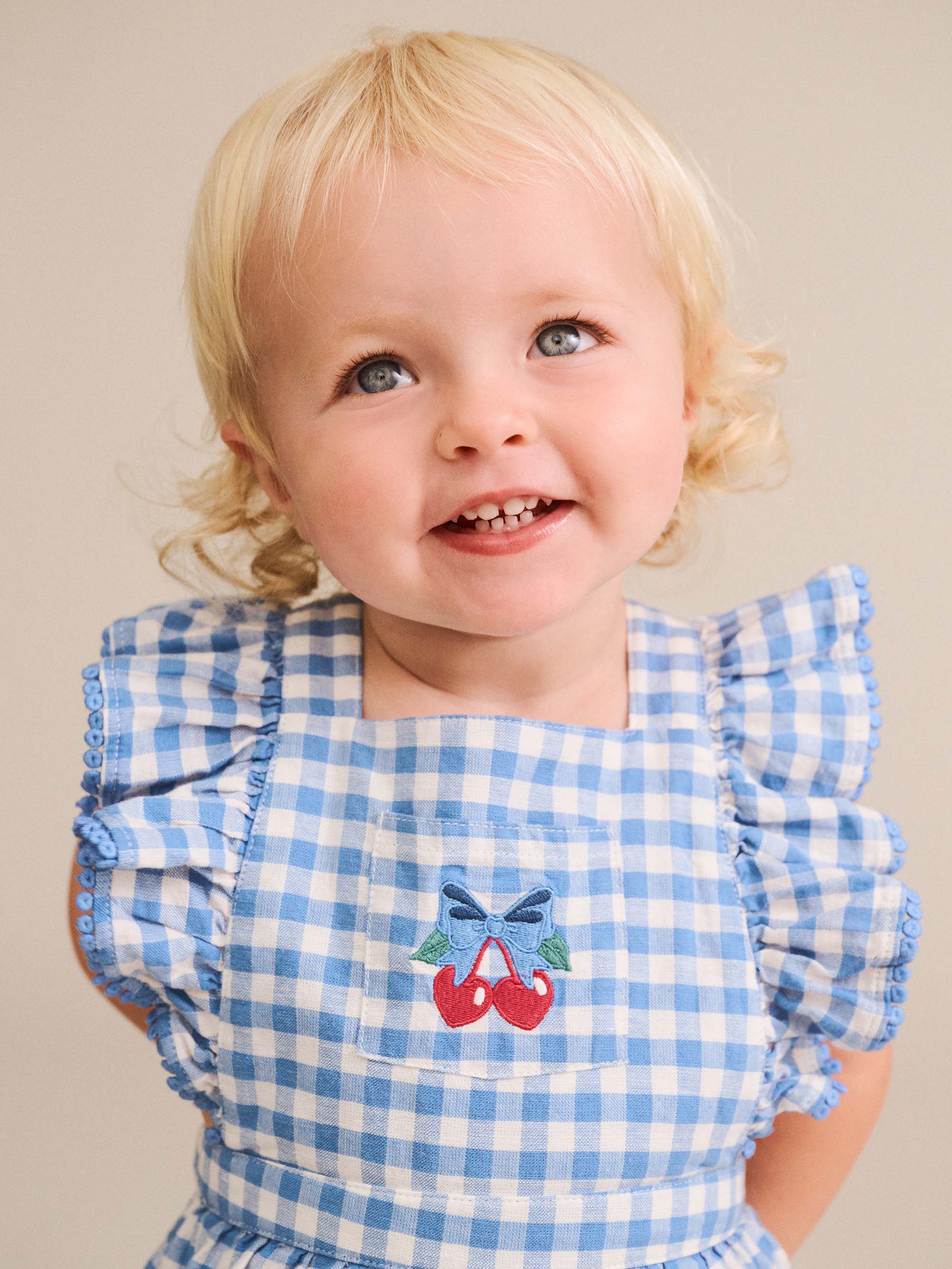 Dusty Blue Gingham Bow Playsuit ONESIE Huxbaby Shopify