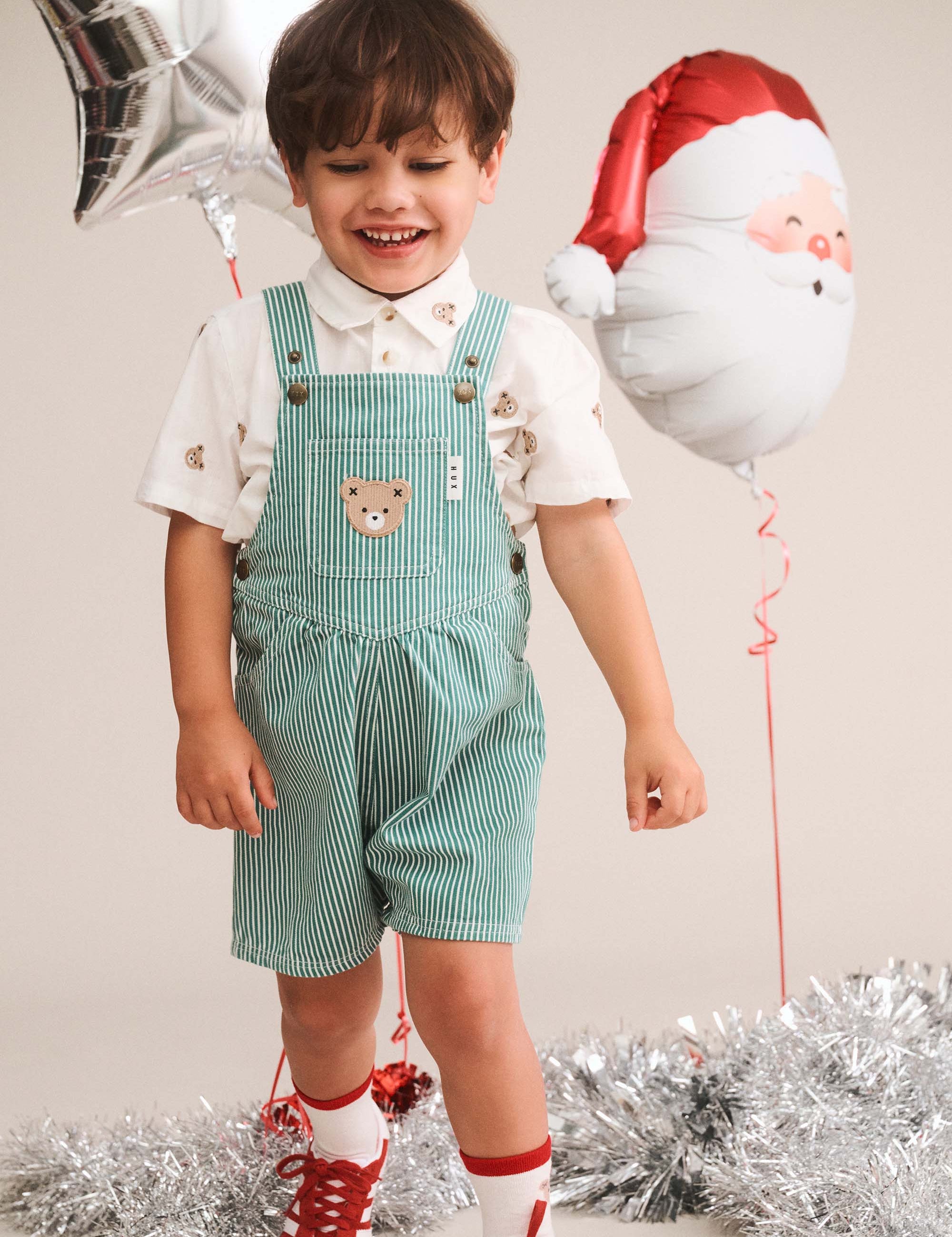 Mistletoe Stripe Shortall OVERALL Huxbaby Shopify